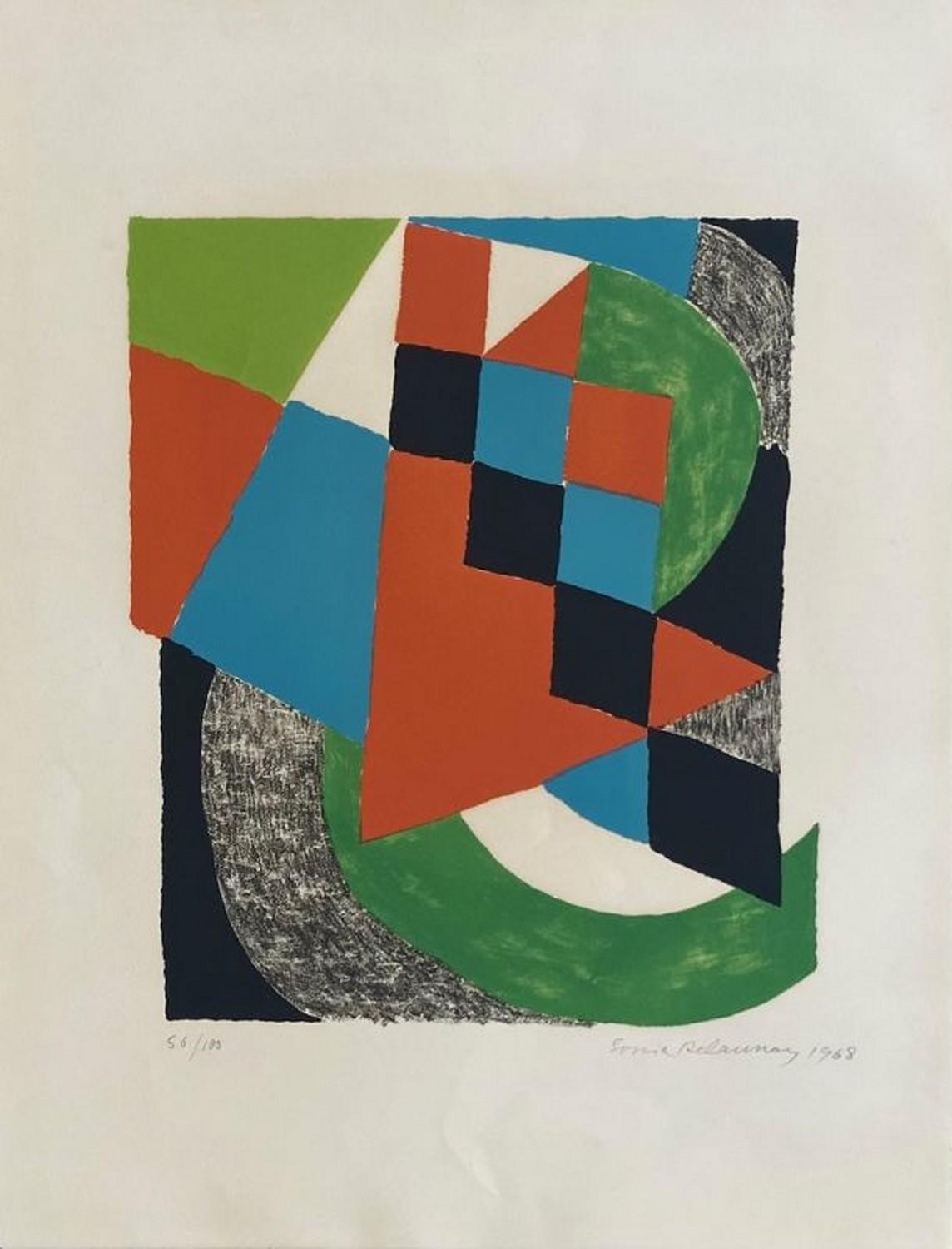 Sonia Delaunay Abstract Print - Damiers verts 