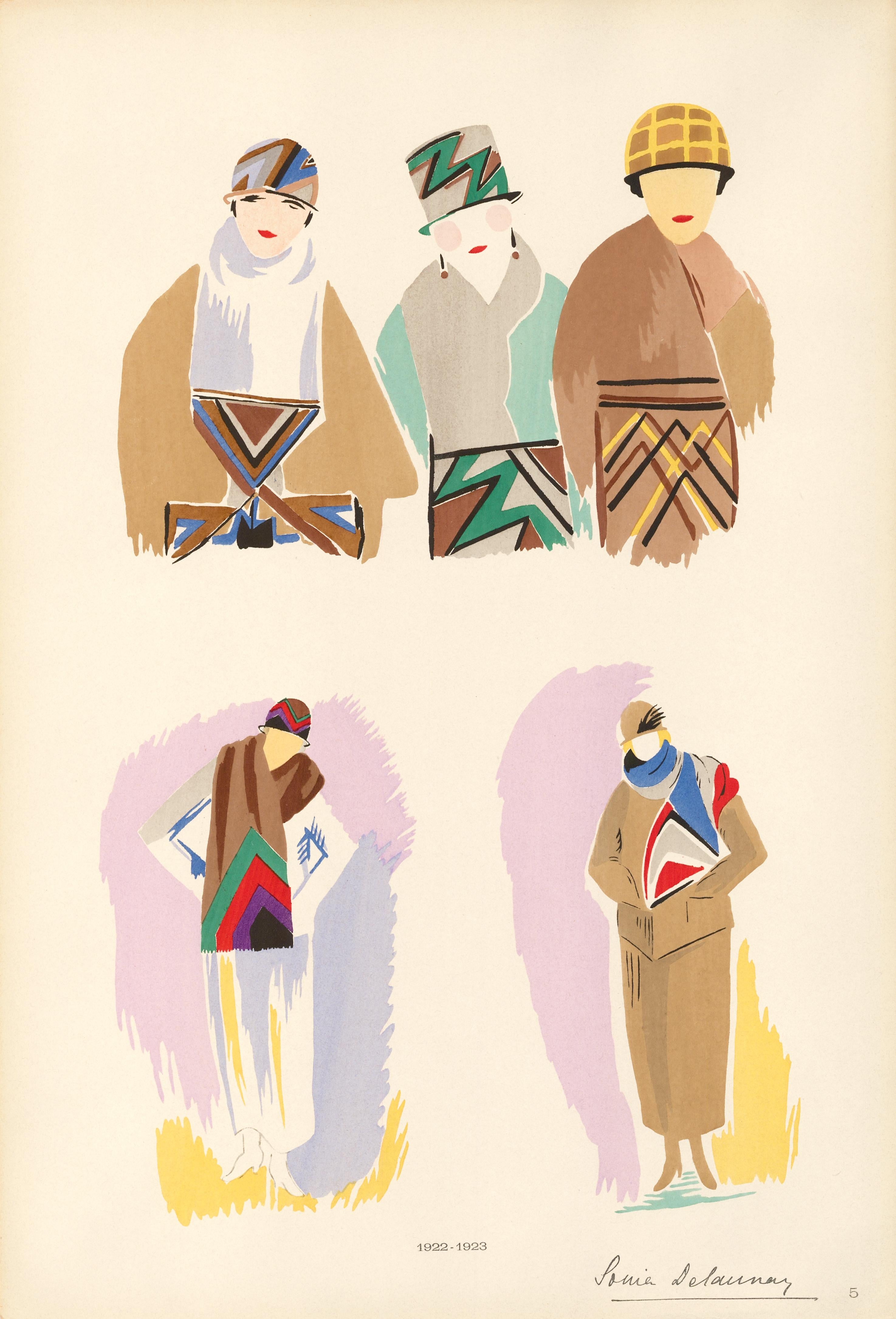 Sonia Delaunay Figurative Print - Fashion Pochoir of Five Women