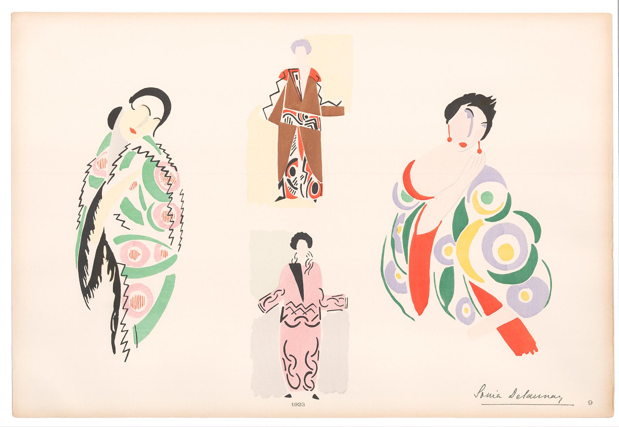 Sonia Delaunay Figurative Print - Fashion Pochoir of Four Women