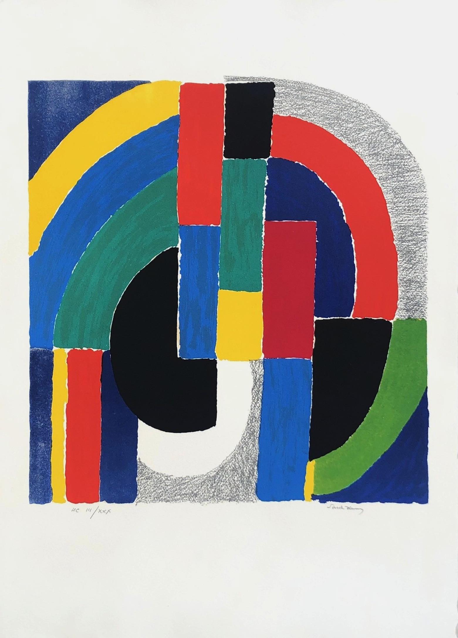 Sonia Delaunay Abstract Print - Geometric Composition - Original Lithograph Handsigned and Numbered