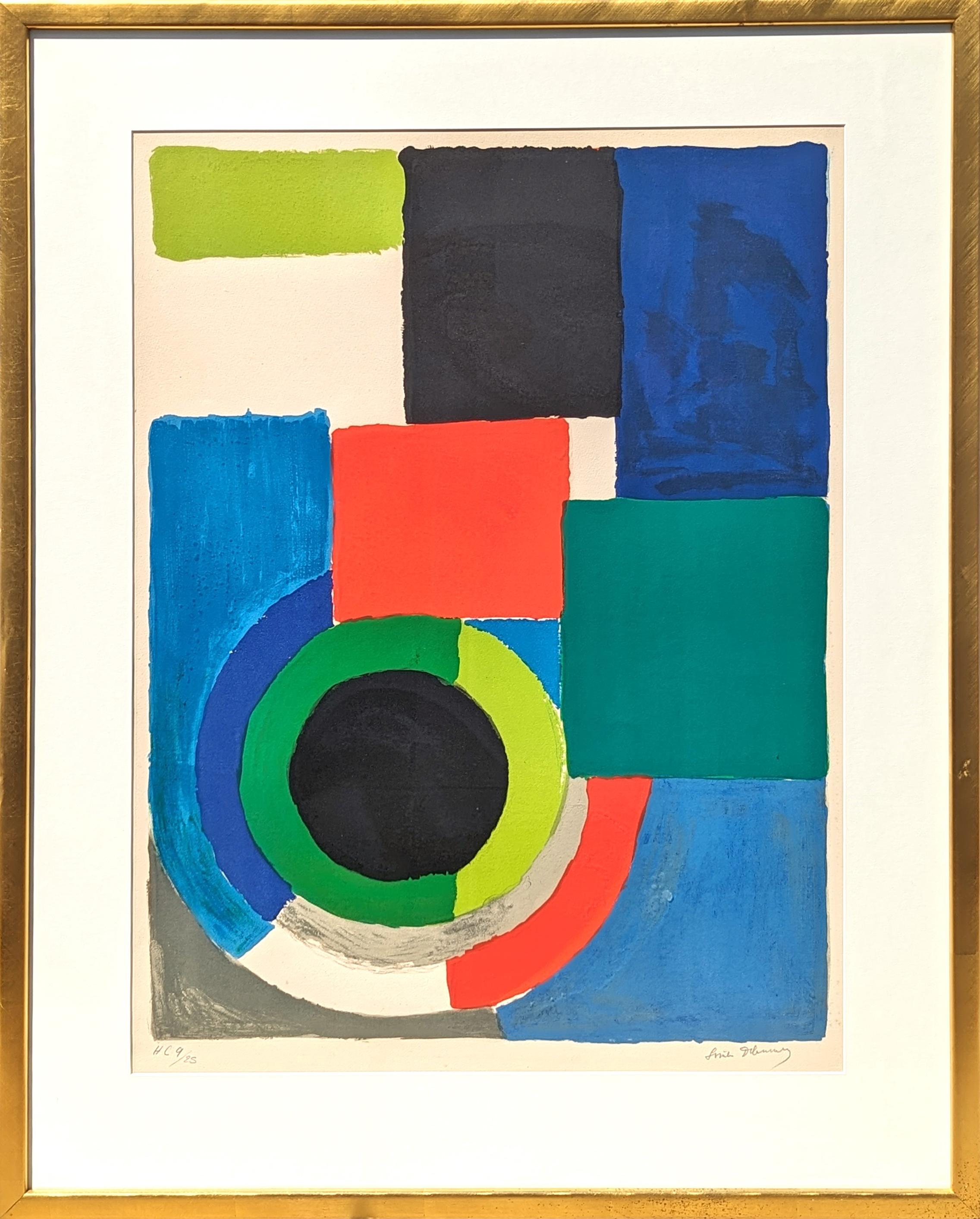 Sonia Delaunay Abstract Print – "Grand Carré Rouge" Moderne Geometrische Abstrakte Orphik Lithographie Edition Modern 9/25