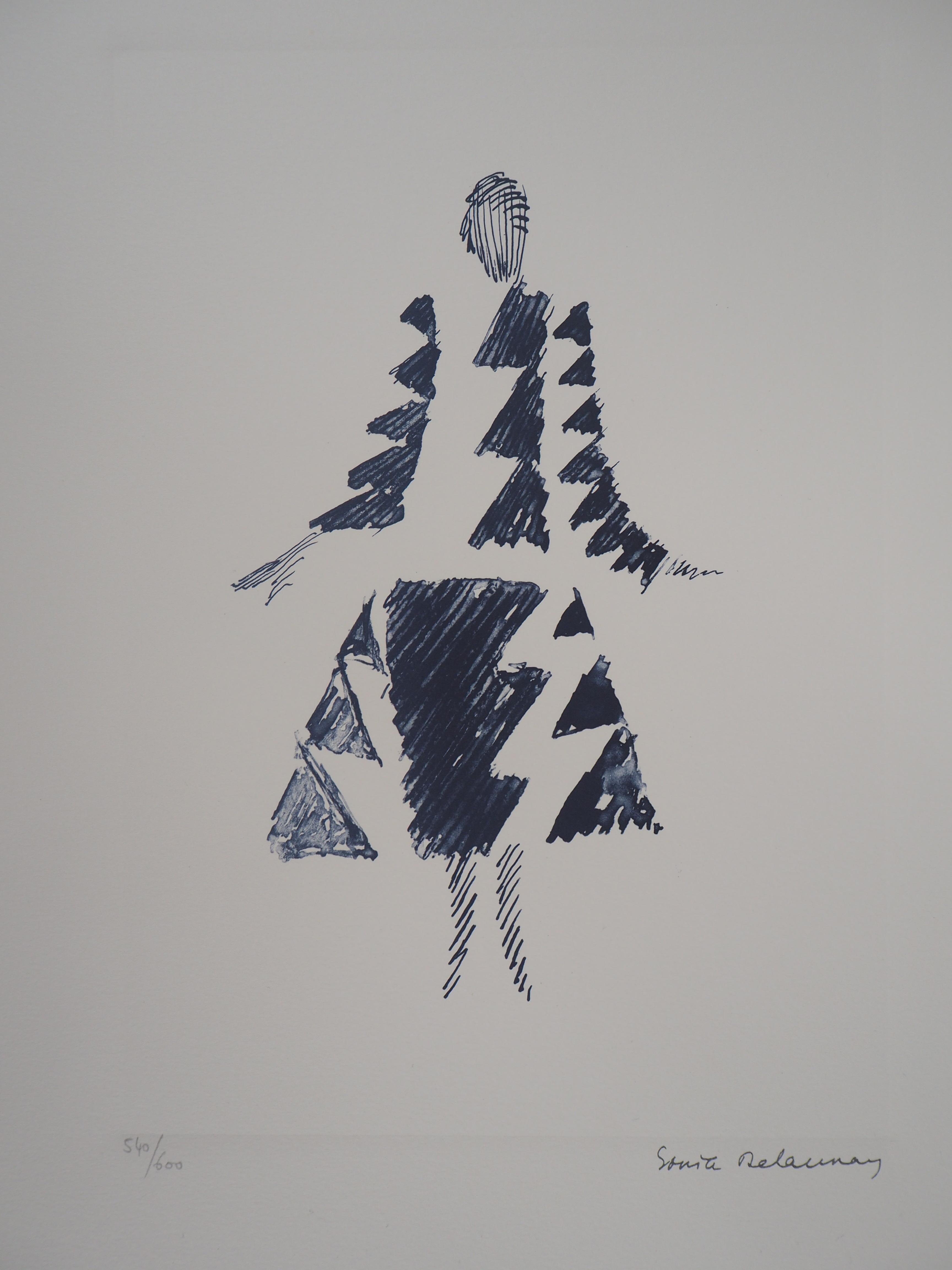 Rhythms Triangles Dress - 1926 - Lithograph (Artcurial edition) - Gray Abstract Print by Sonia Delaunay