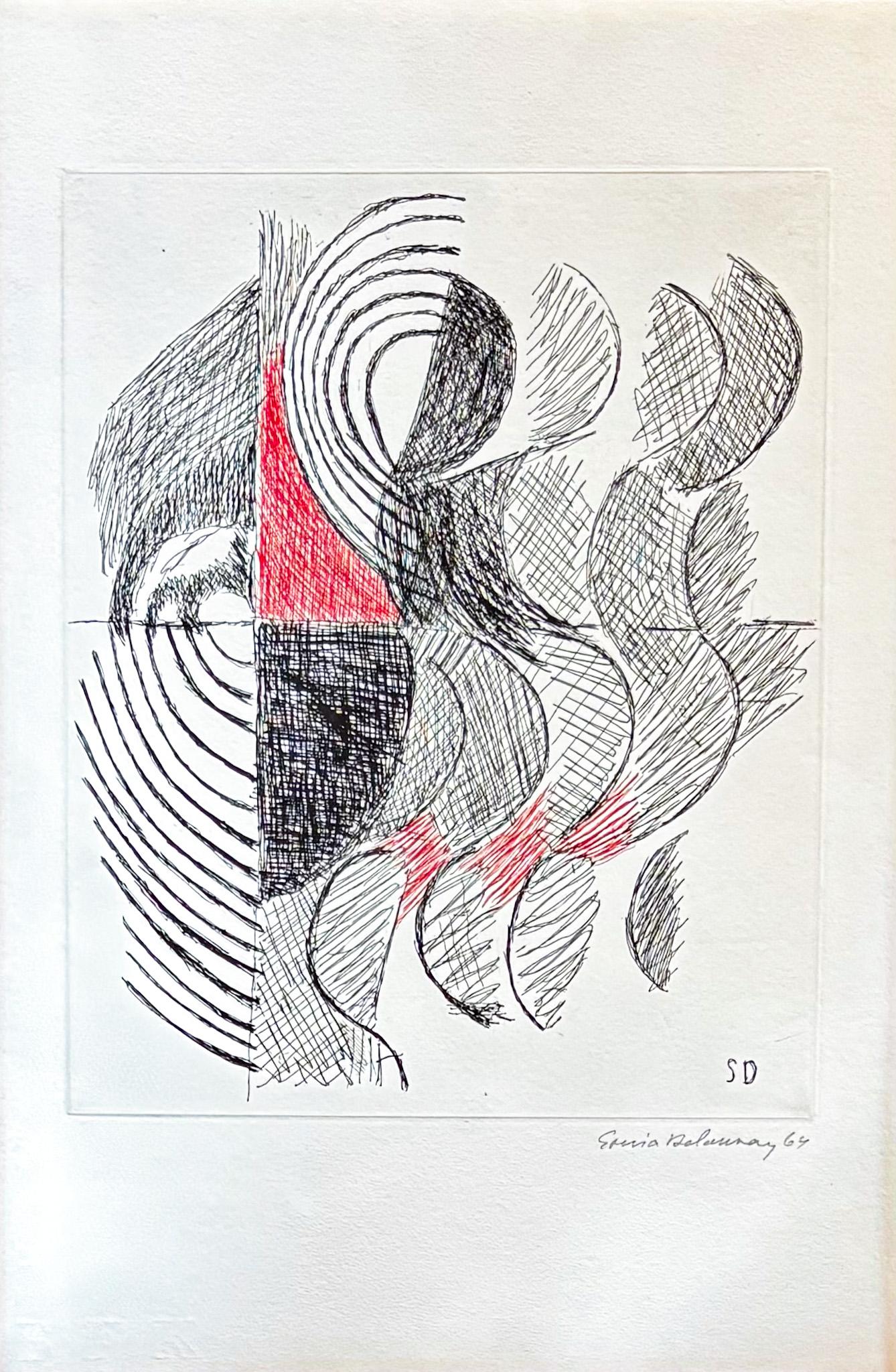 Sonia Delaunay (1885-1979) - Composition - etching on paper - 1964 For Sale 1