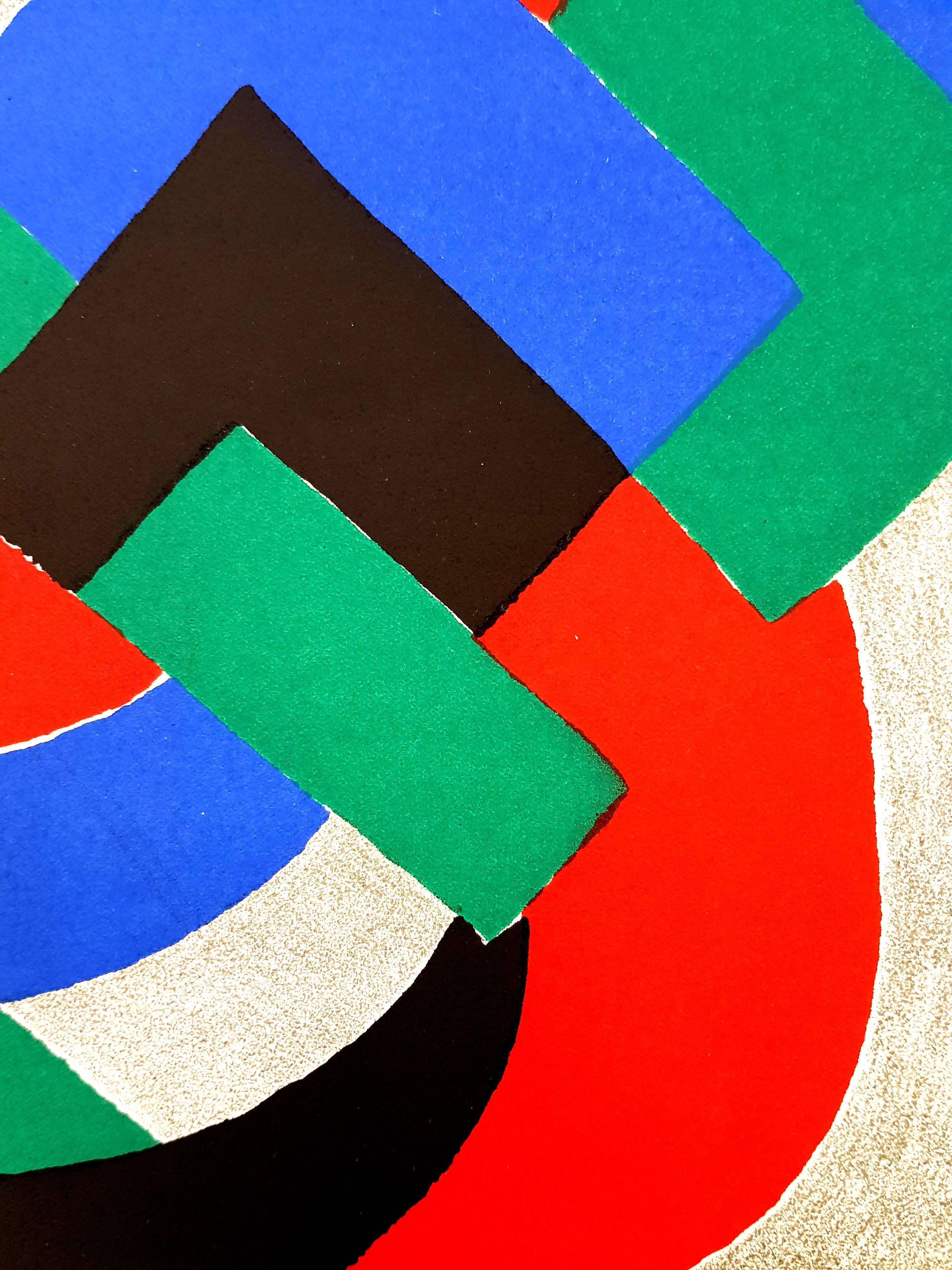 Sonia Delaunay - Composition 
Lithographie originale
1969
Dimensions : 32 x 25 cm
Revue XXe Siècle 
Cahiers d'art publiés sous la direction de G. di San Lazzaro.

Sonia Delaunay était connue pour sa vive utilisation de la couleur et ses motifs