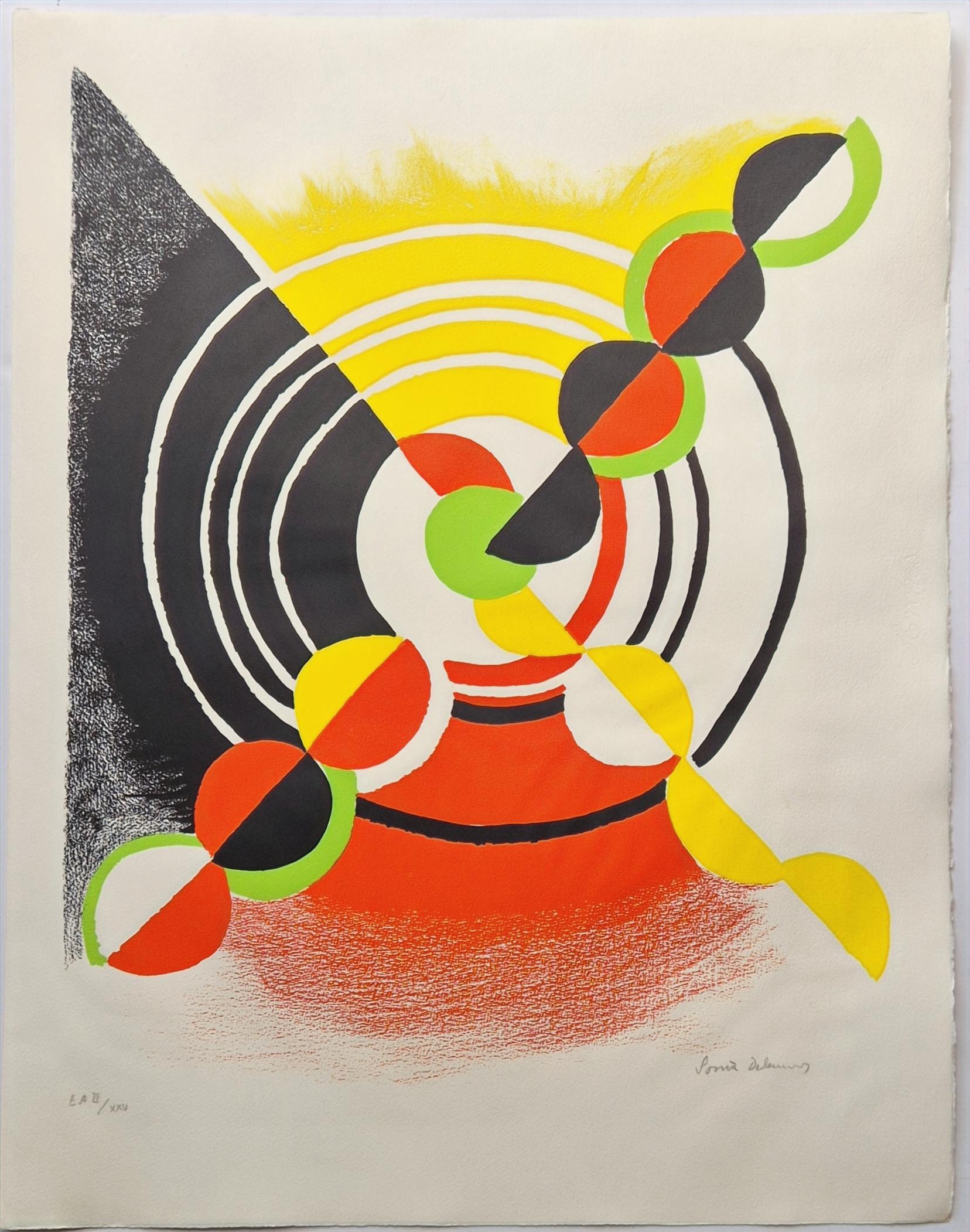 Sonia Delaunay
Diagonal X, 1975
Lithograph
Hand signed lower right
Numbered EA II / XXV
Image size: 64 x 52 cm
Sheet size: 76 x 59 cm.
