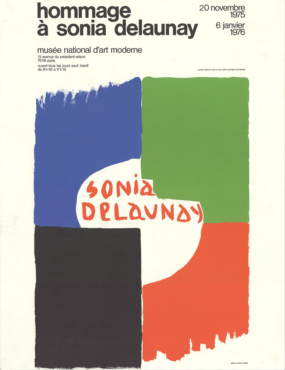 After Sonia Delaunay-Tribute to Sonia Delaunay-25.5" x 19.75"-Lithograph-1975-Modernism-Black, Blue, Red, Green, White
