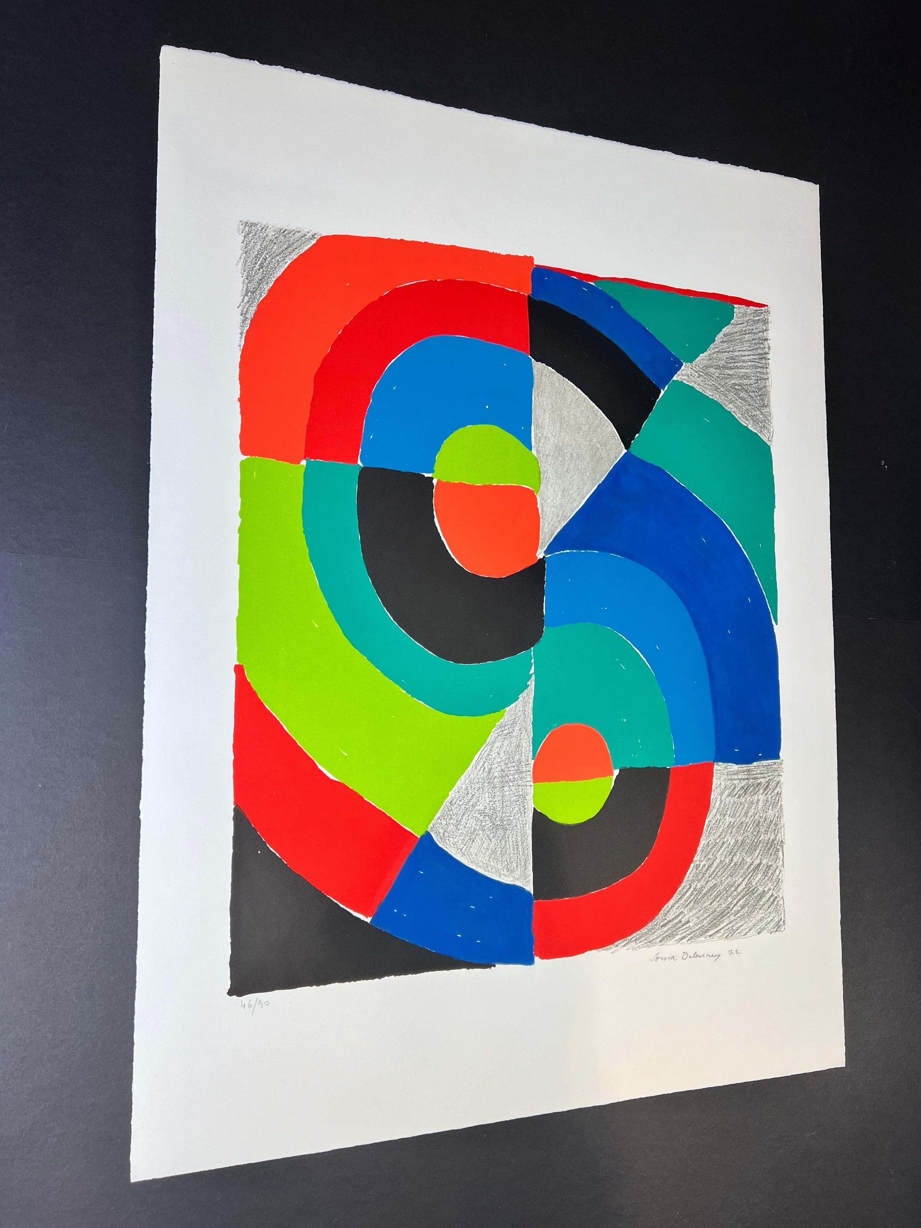 color lithograph on Arches paper , edited in 1972
Limited edition of 90 copies
Current copy numbered as: 46/90 on the lower left corner
signed and dated in pencil by artist in lower right corner
paper size: 76 x 56 cm
excellent conditions, with deep