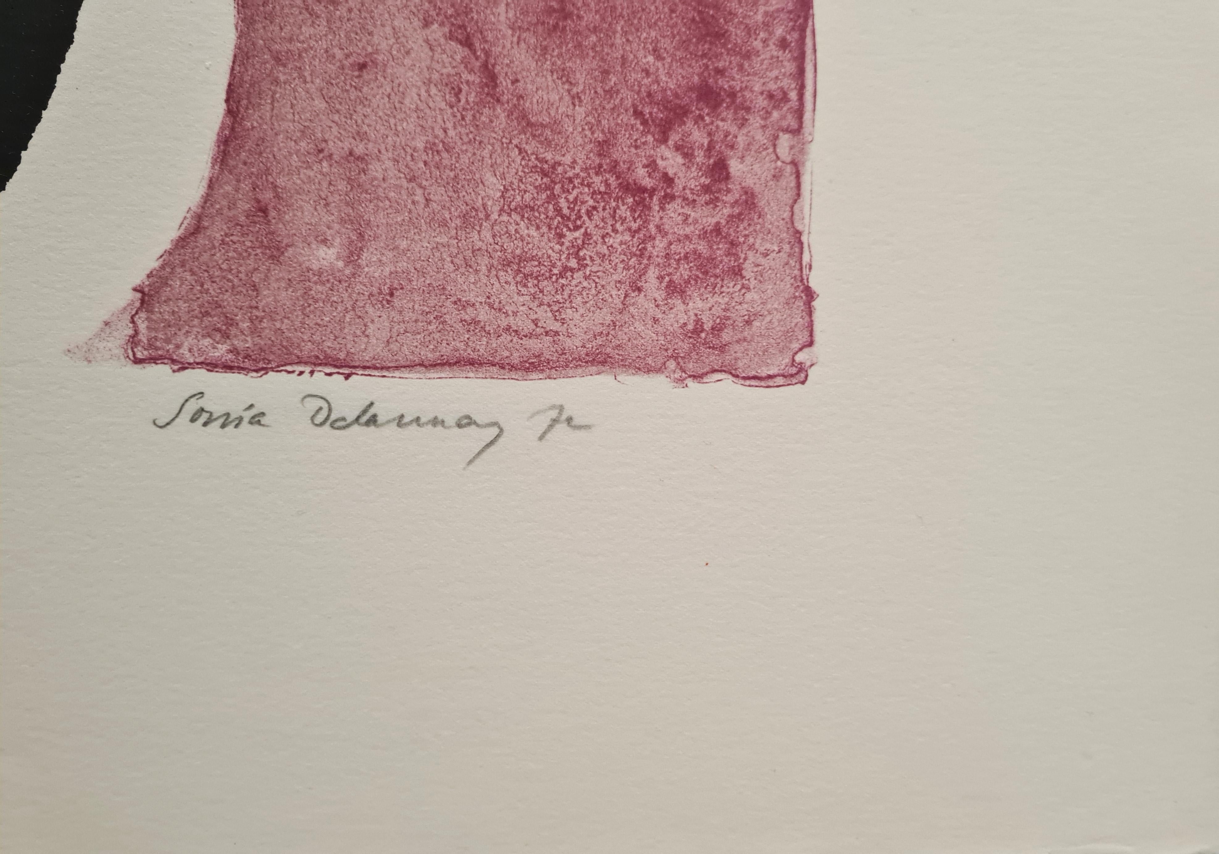 Lithograph, 1972
Edition : 46/75
75.50 cm. x 55.50 cm.  29.72 in. x 21.85 in. (paper)
57.00 cm. x 39.00 cm.  22.44 in. x 15.35 in. (image)
Handsigned by the artist in pencil
Certificate of authenticity

In The Three Graces, Sonia Delaunay transposes