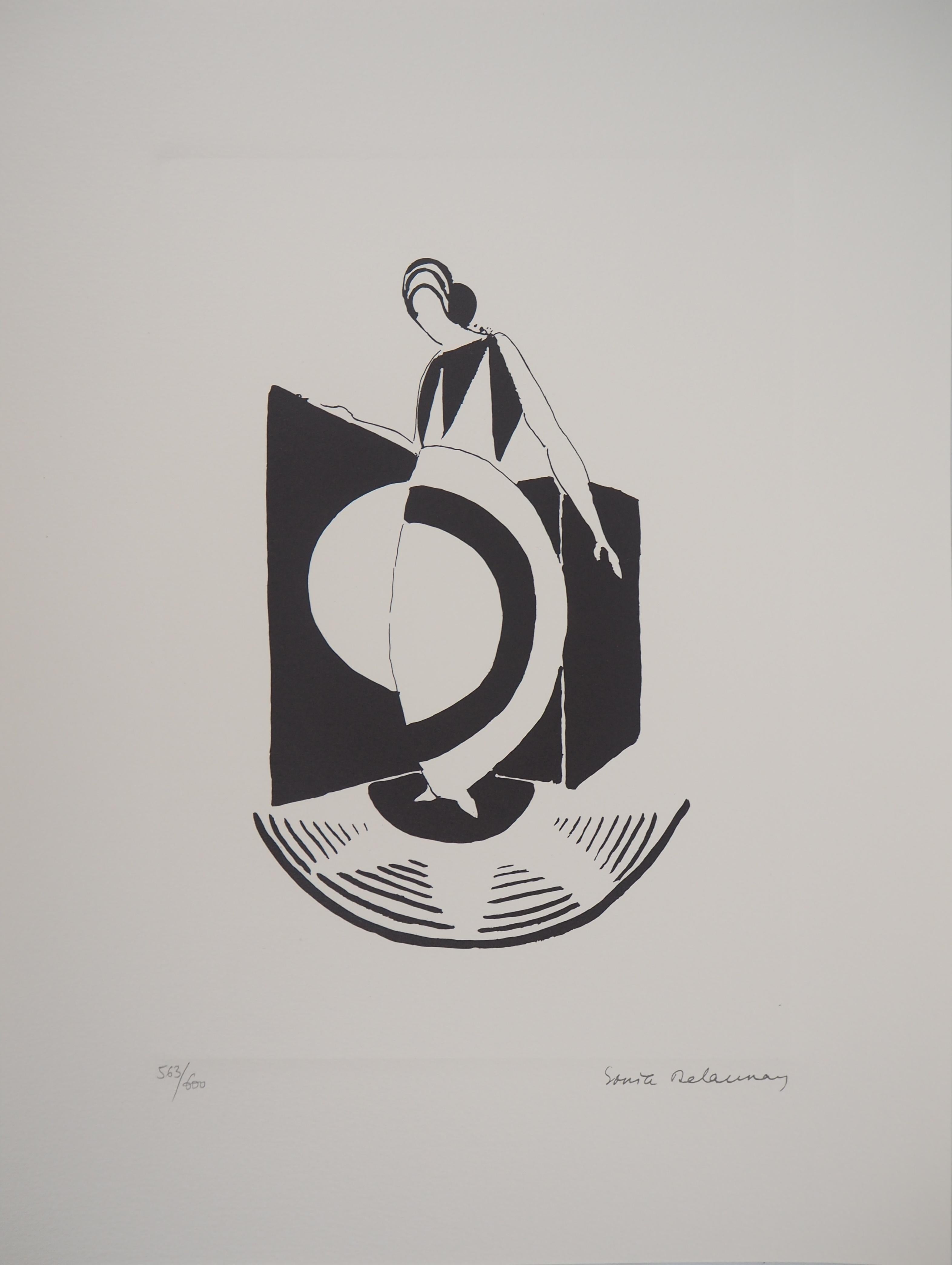 Frau mit Art déco-Kleid – Lithographie (Kunstcurial-Ausgabe) (Grau), Abstract Print, von Sonia Delaunay