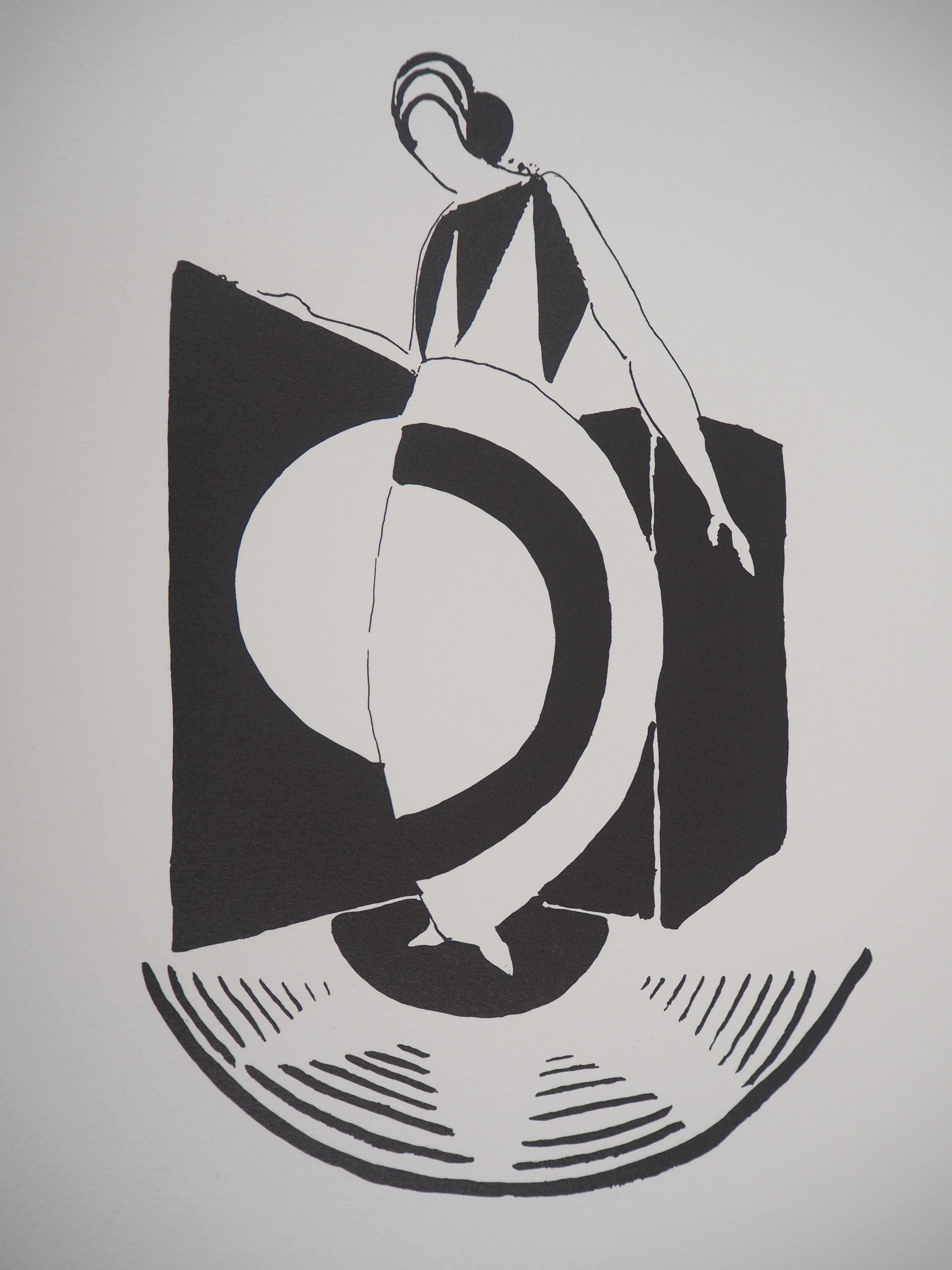 Frau mit Art Deco Kleid - Lithographie (Artcurial Edition) (Grau), Abstract Print, von Sonia Delaunay