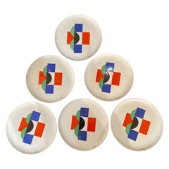 Sonia Delaunay, Set of 6 Plates and 1 Large Plate, circa 1985