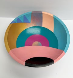 Bol en bois peint à la main de style Sonia Delaunay