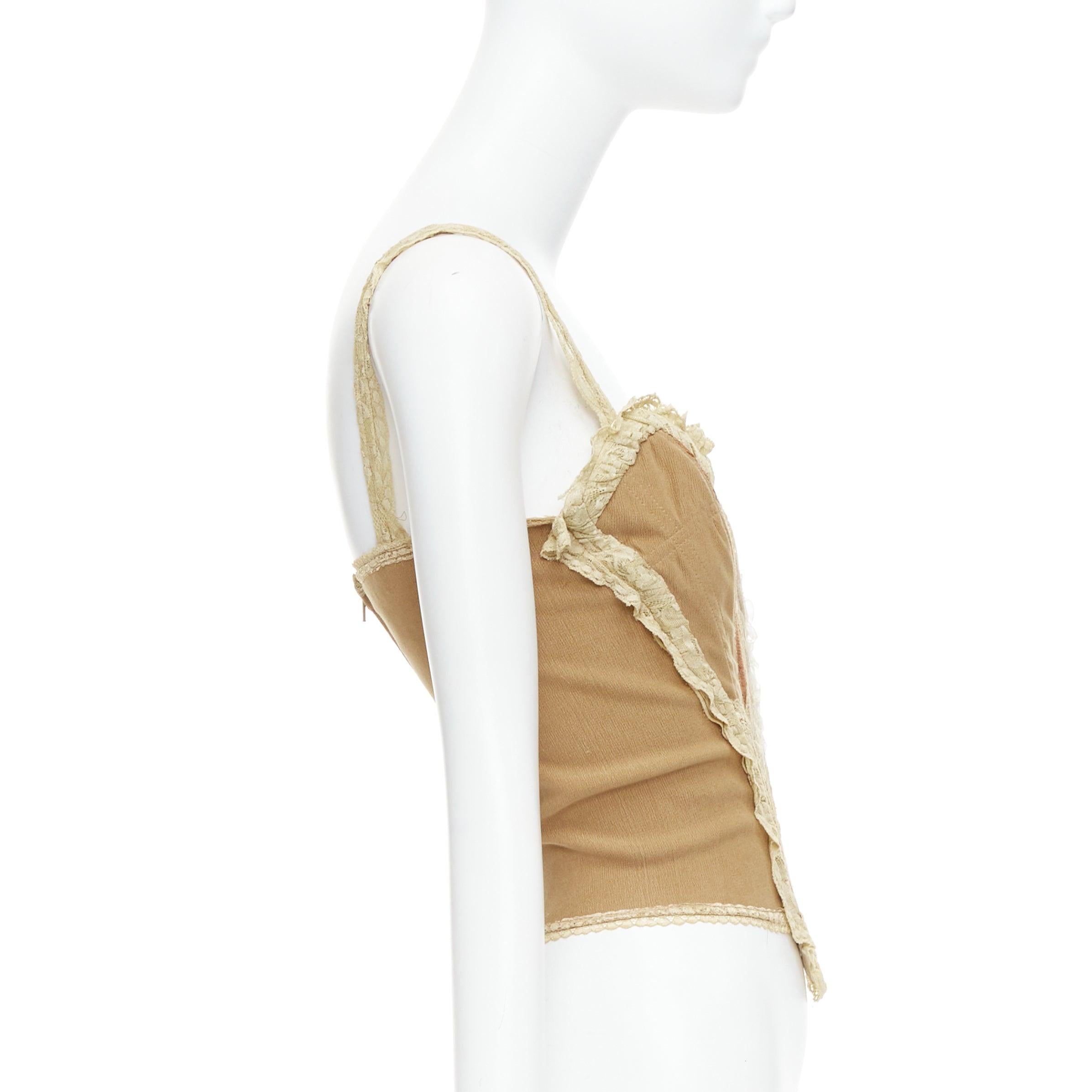 SONIA FORTUNA Vintage Brown Inserti Pizzo lace trim corset top IT42 M Neuf à Hong Kong, NT