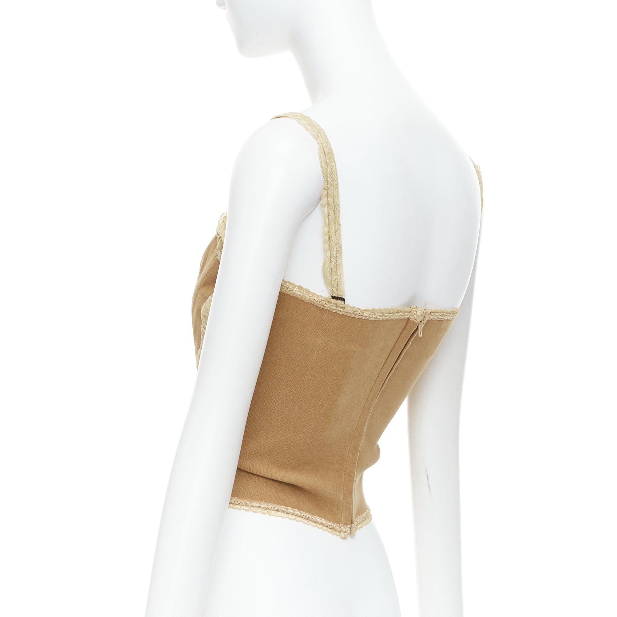 SONIA FORTUNA Vintage Brown Inserti Pizzo lace trim corset top IT42 M 1