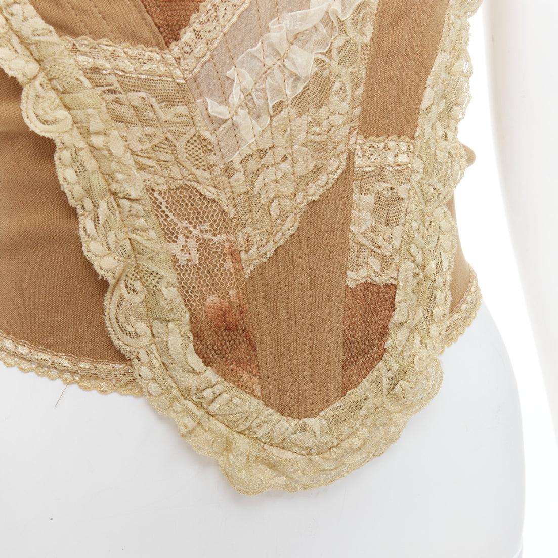 SONIA FORTUNA Vintage Brown Inserti Pizzo lace trim corset top IT42 M 2