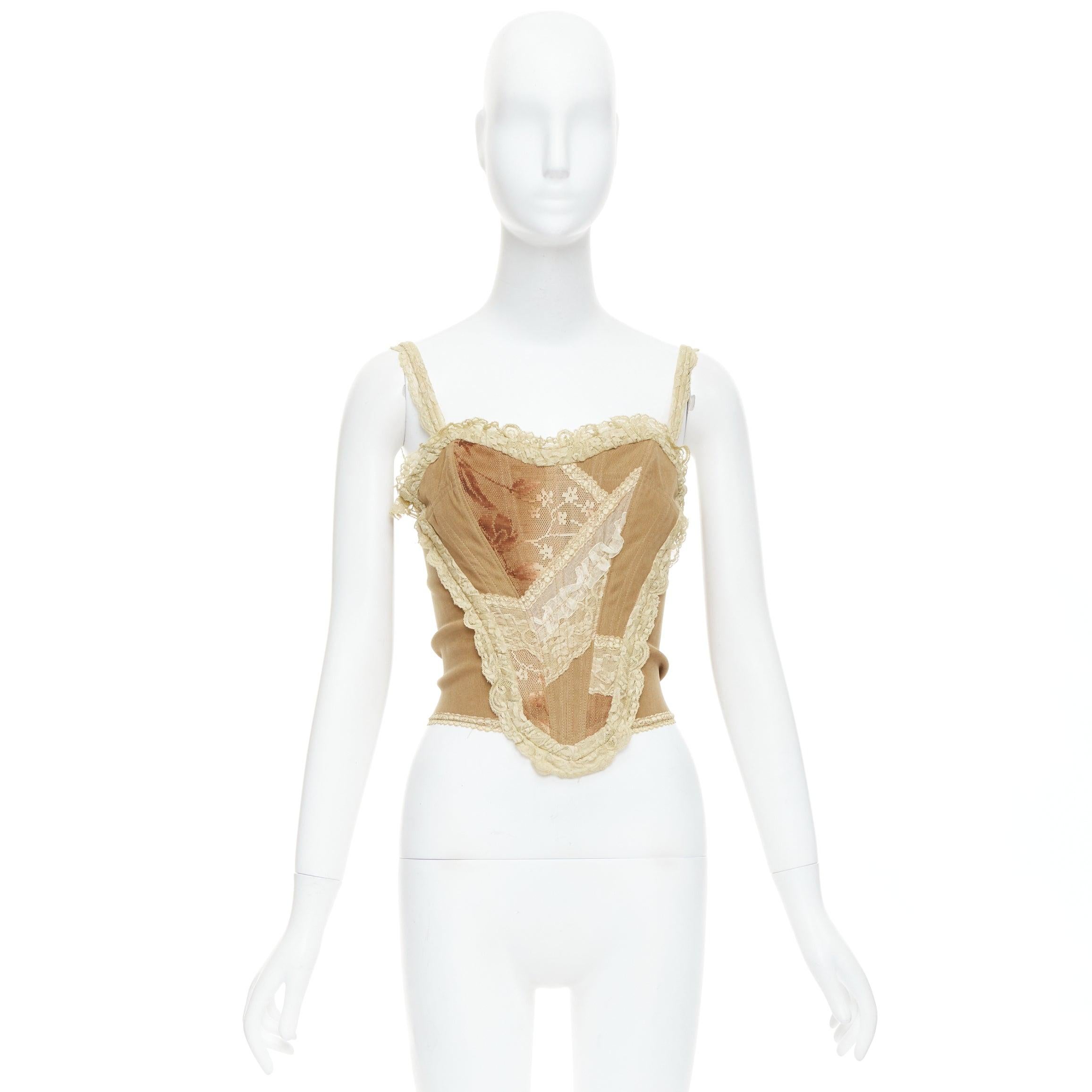 SONIA FORTUNA Vintage Brown Inserti Pizzo lace trim corset top IT42 M 4