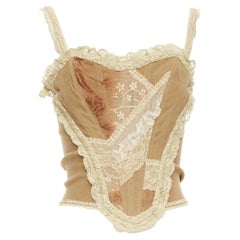 SONIA FORTUNA Vintage marrón Inserti Pizzo encaje ribete corsé top IT42 M