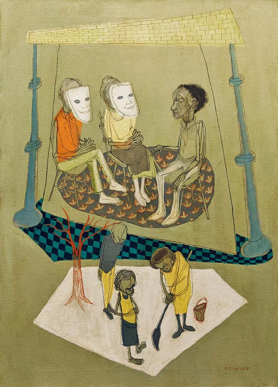 "False Faces" Sonia Gechtoff, circa 1950 Social Commentary Realist Painting