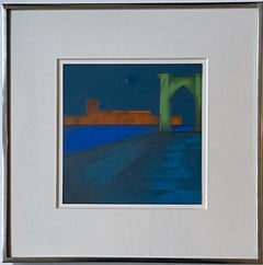 Sonia Gechtoff - Die Stadt in der Dämmerung Brooklyn Bridge XI Gemälde signiert gerahmt