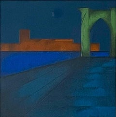 Sonia Gechtoff - Die Stadt in der Dämmerung Brooklyn Bridge XI Gemälde signiert gerahmt