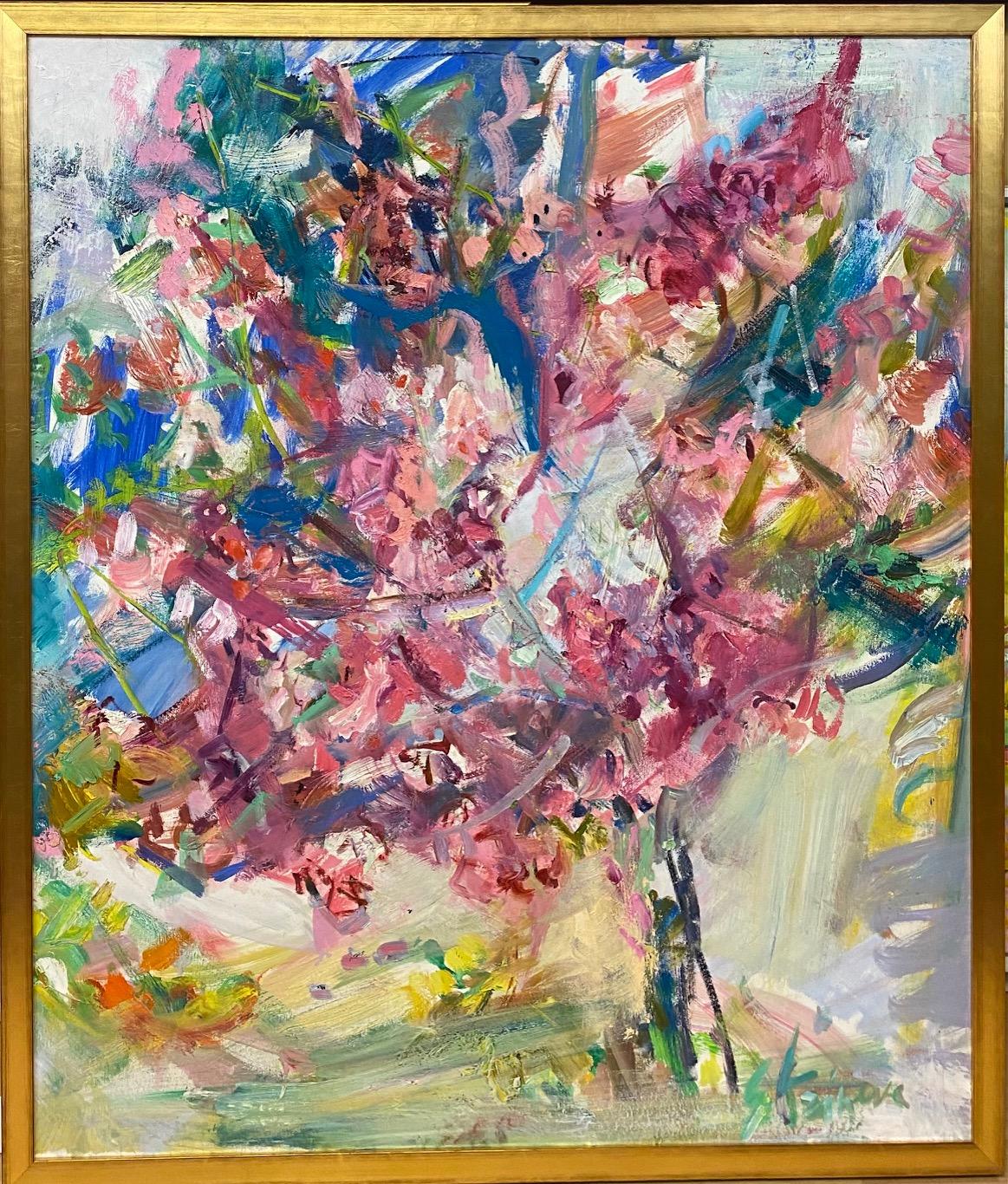 Bursting with Color, original 39x33 abstract expressionist floral landscape