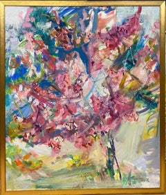 Paysage floral expressionniste abstrait original 39x33 « Bursting with Color »