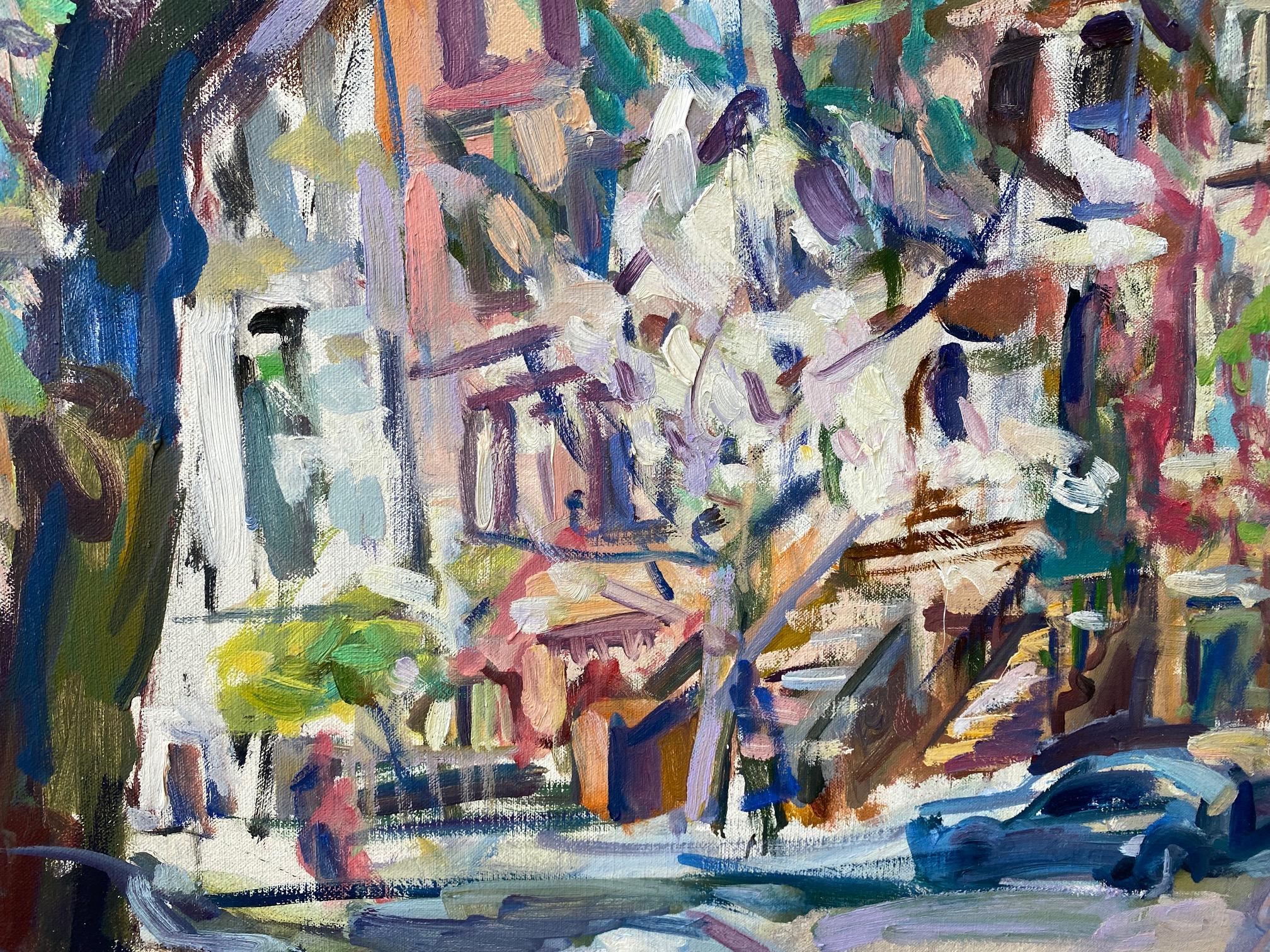Con su amor por el estilo de arte expresionista abstracto, la artista plástica Sonia Grineva creó esta sensacional interpretación multidimensional del  bullicioso y colorido barrio de Manhattan Carnegie Hill, en Nueva York, con su uso de pinceladas