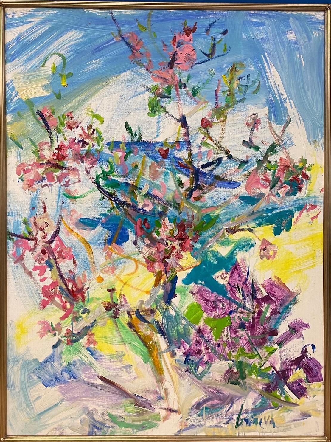 Cascading Flowers of Italy, 46x36 abstract expressionist floral landscape