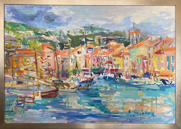 Sonia Grineva Abstract Painting - Cassis, original 32x46 abstract impressionist European landscape