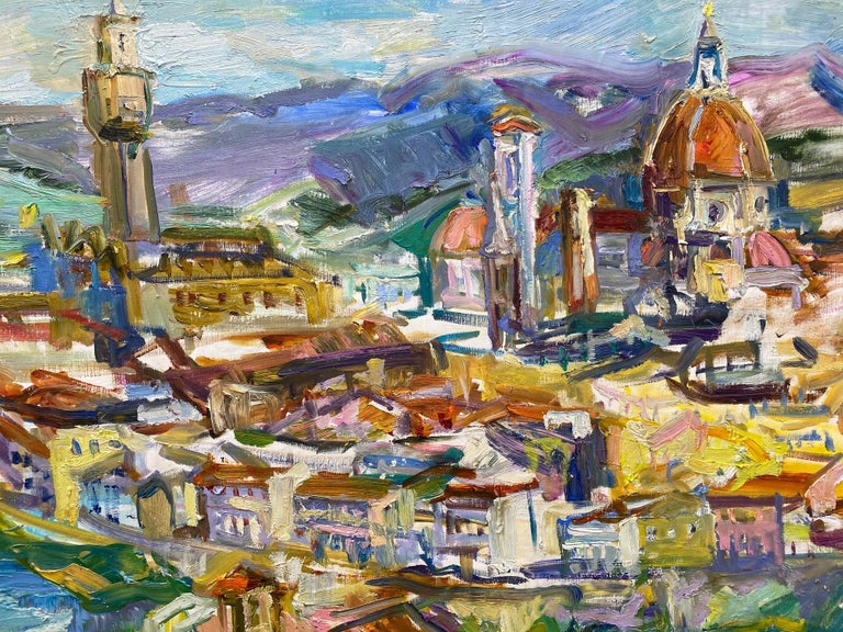 Florence, original 38x45 abstract expressionist Italian landscape - Painting by Sonia Grineva