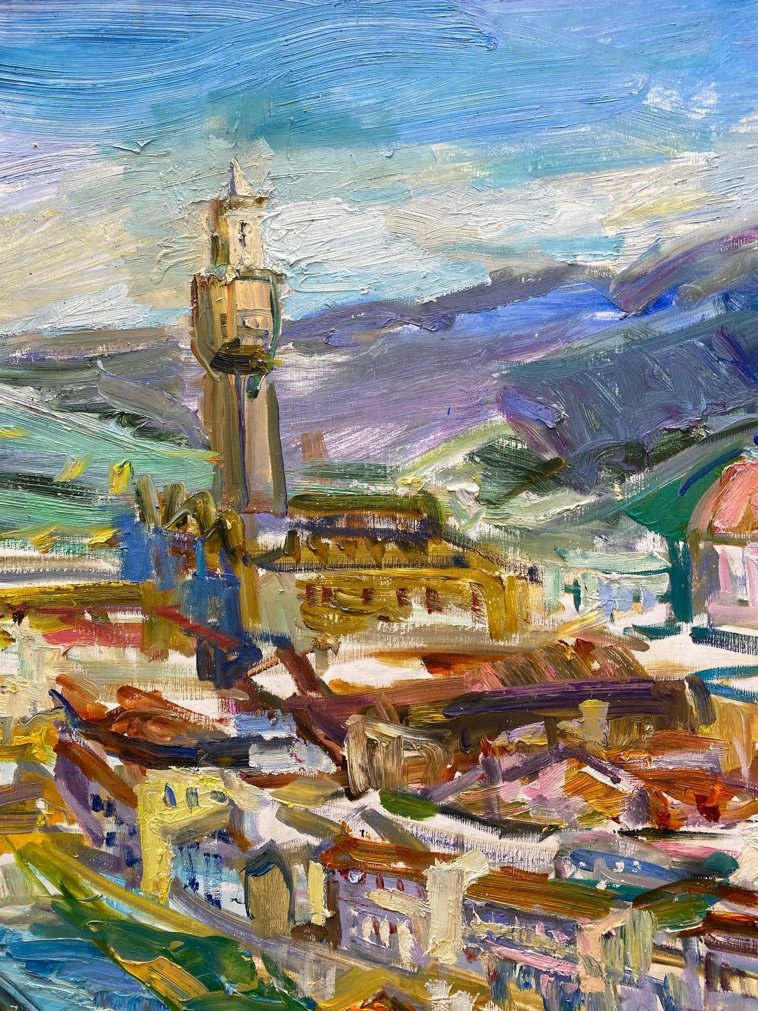 Florence, original 38x45 abstract expressionist Italian landscape - Abstract Expressionist Painting by Sonia Grineva