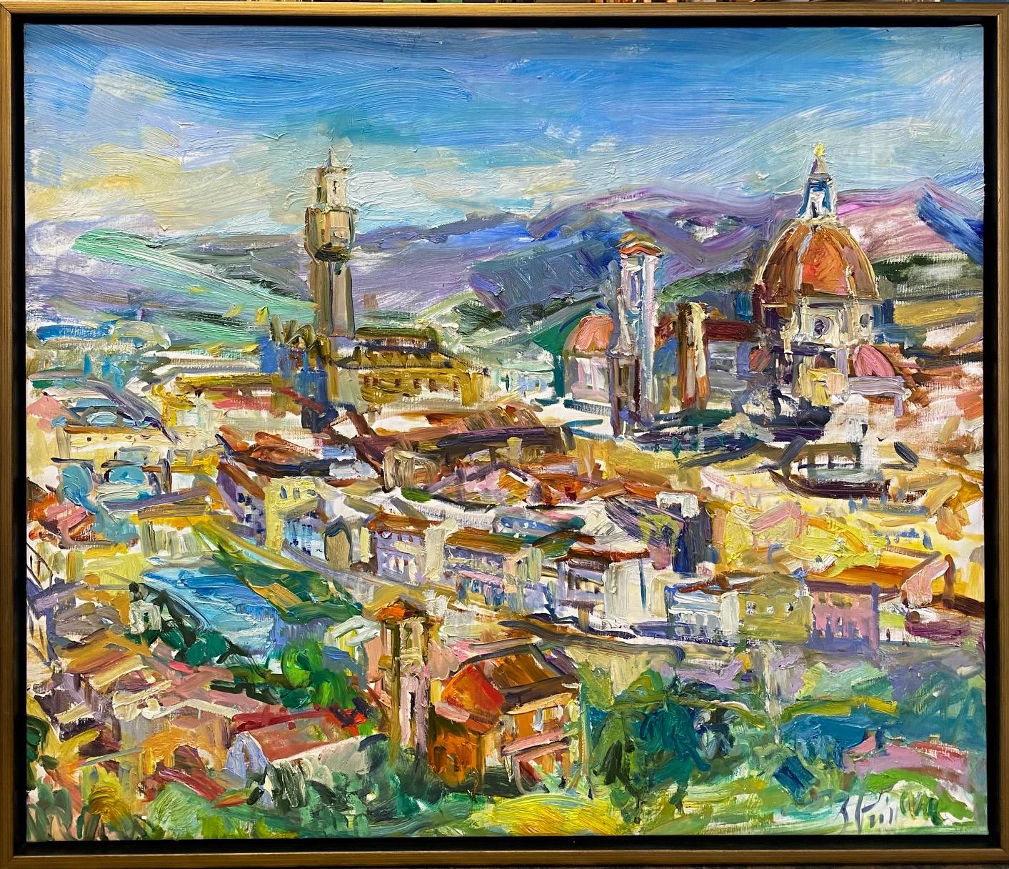 Florence, original 38x45 abstract expressionist Italian landscape