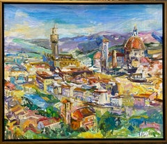 Florence, paysage expressionniste abstrait italien original 38x45