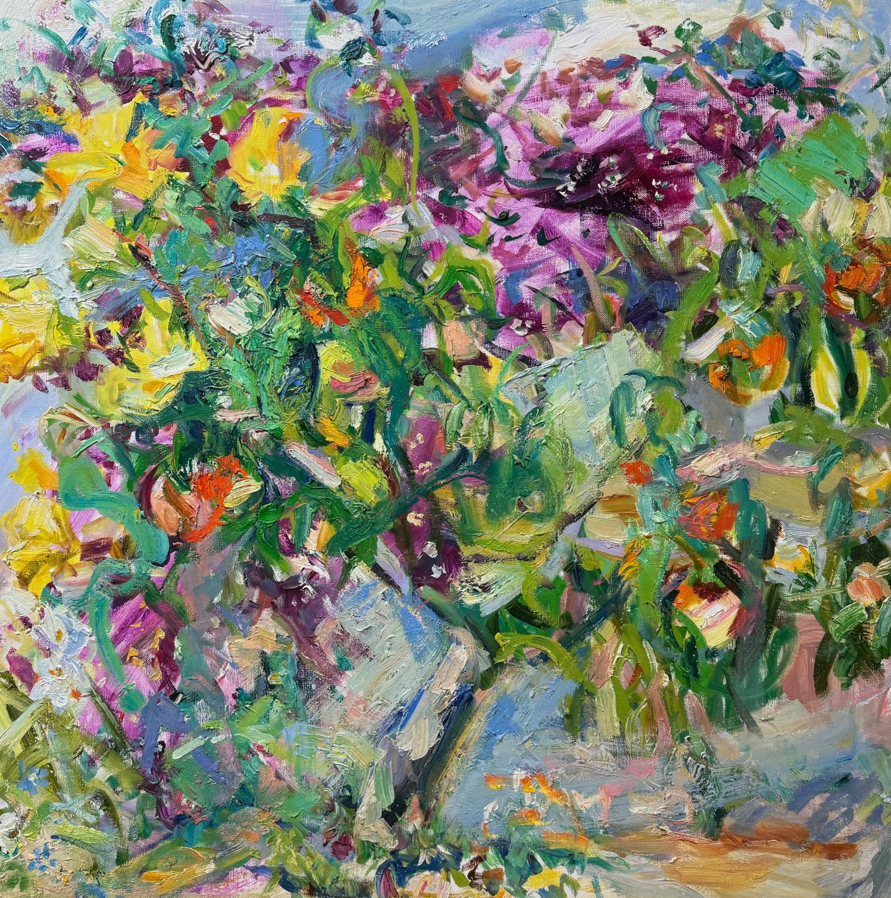 Fiori in riva al mare, originale paesaggio astratto espressionista italiano - Painting di Sonia Grineva