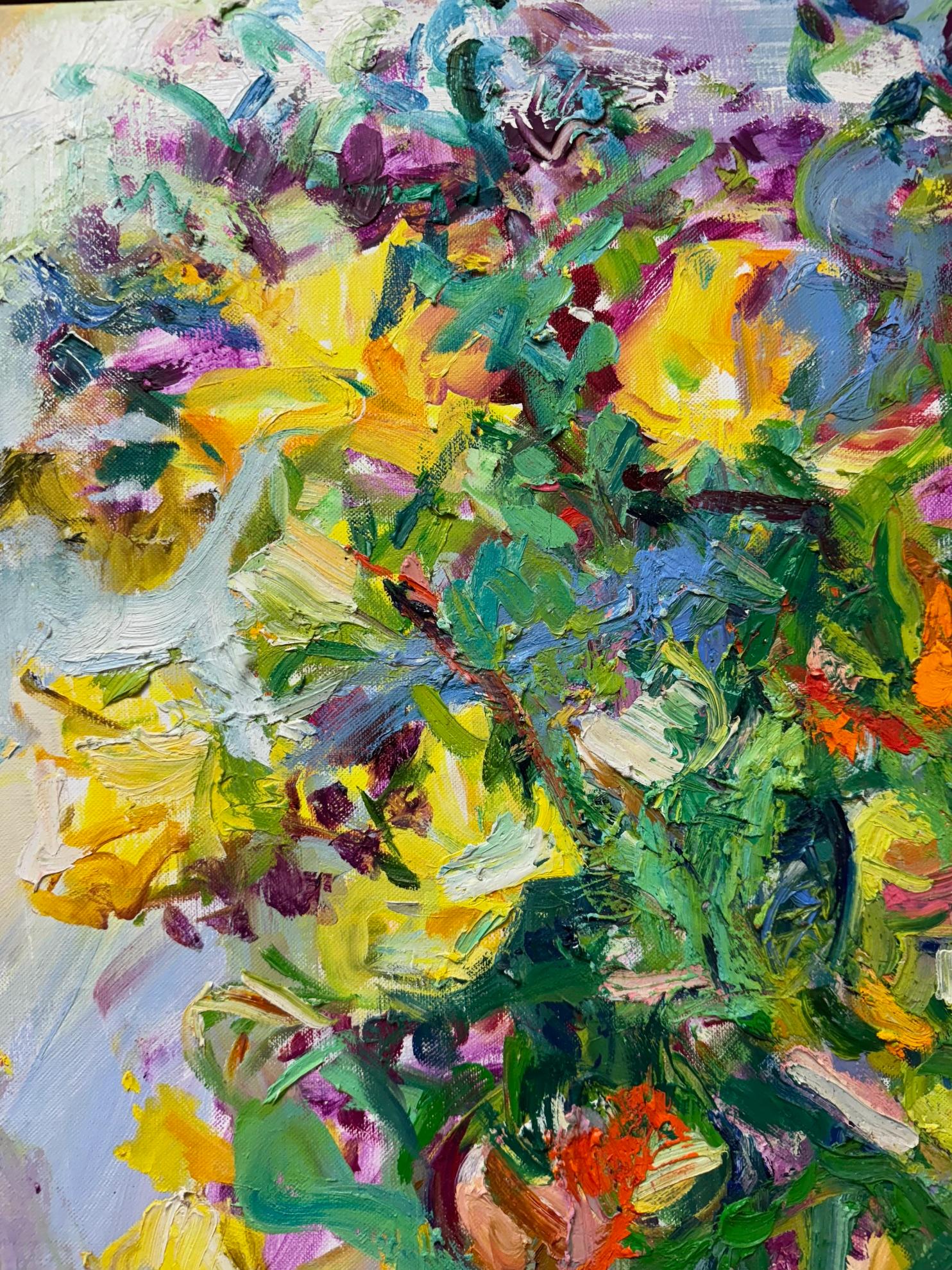 Fiori in riva al mare, originale paesaggio astratto espressionista italiano - Painting Espressionismo astratto di Sonia Grineva