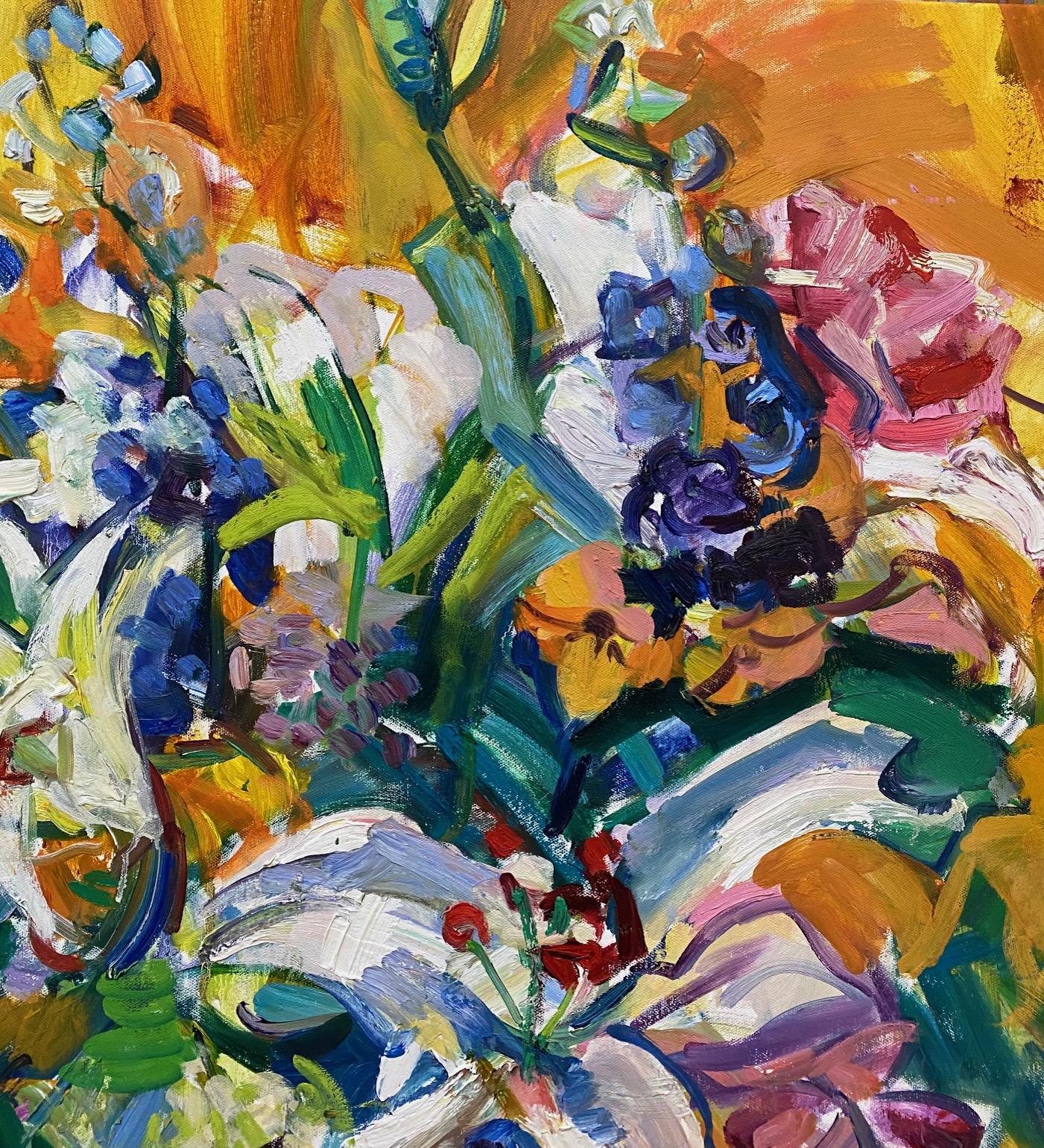 Flowers in a Vase, original 42 x 33 abstract expressionist floral still life - Abstract Expressionist Painting by Sonia Grineva