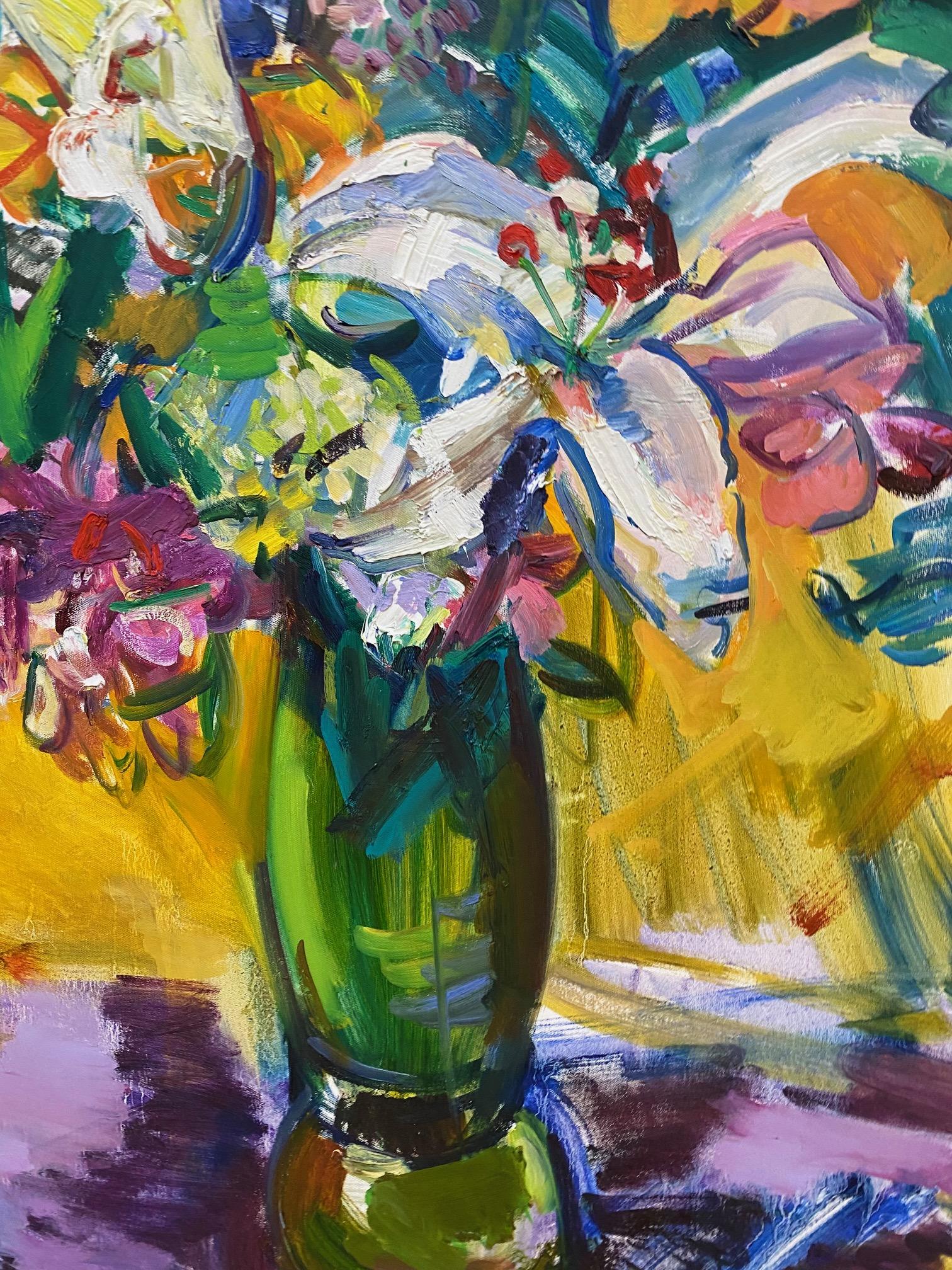 Flowers in a Vase, original 42 x 33 abstract expressionist floral still life For Sale 2