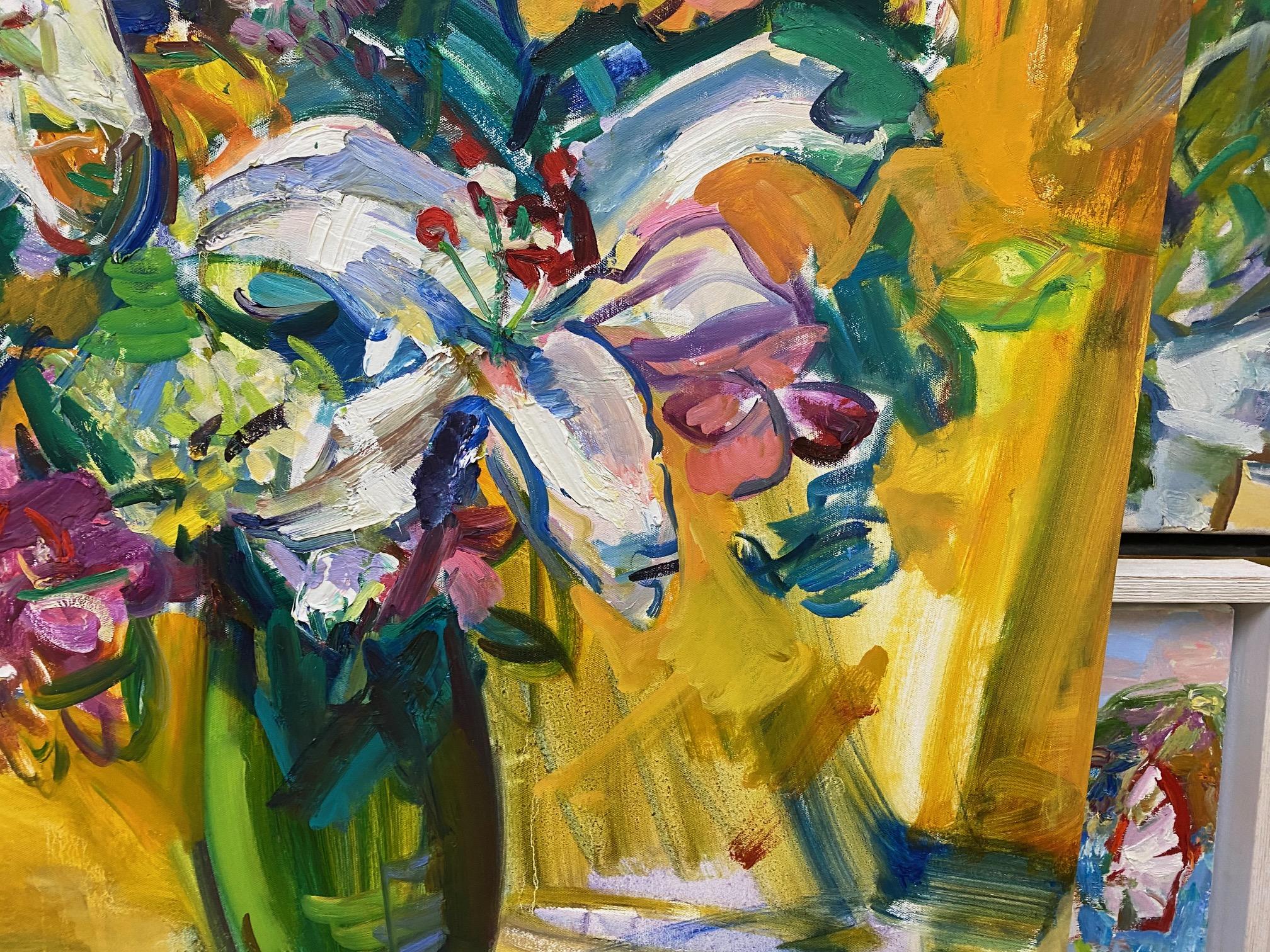 Flowers in a Vase, original 42 x 33 abstract expressionist floral still life For Sale 3