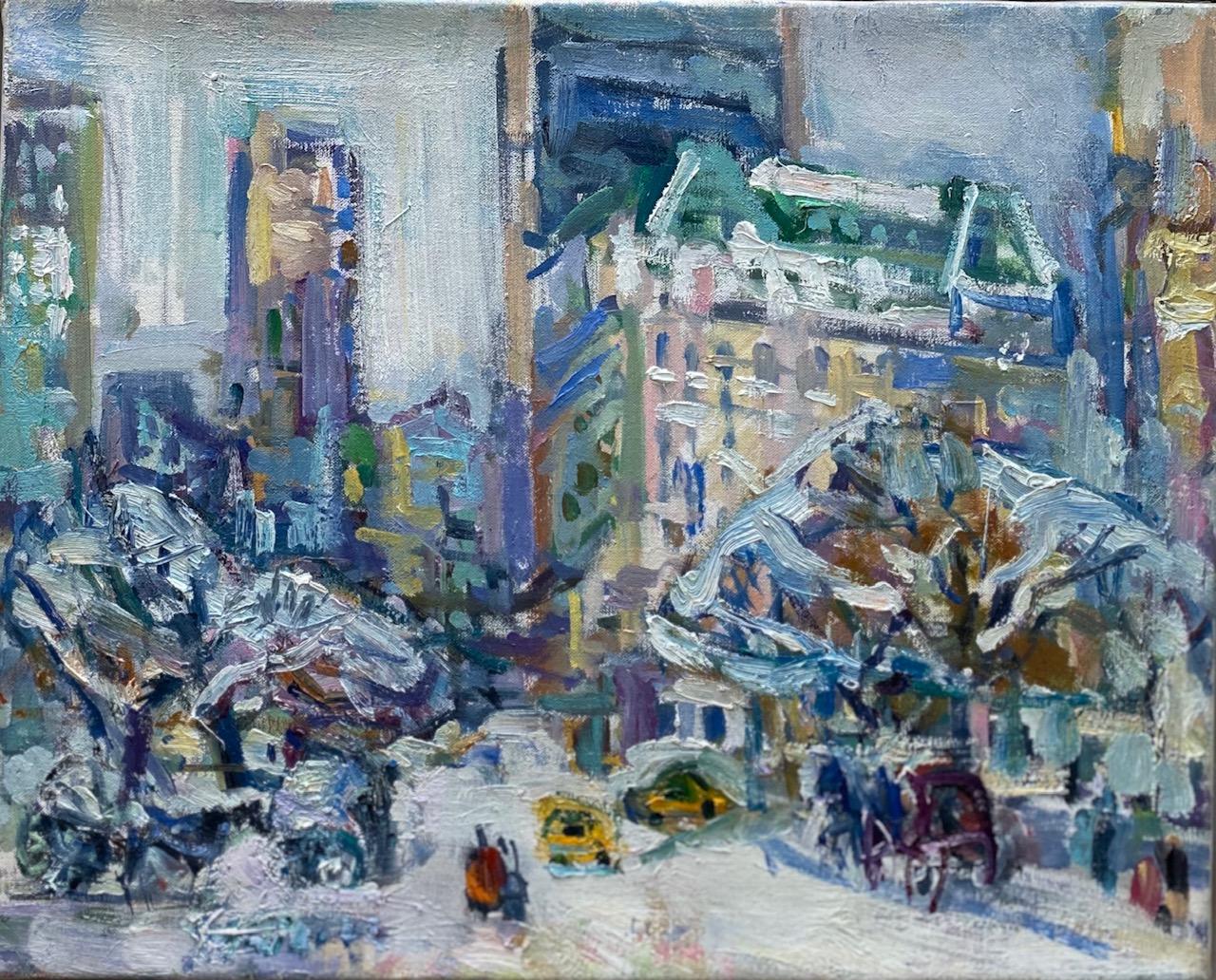 In Front of the Plaza, original abstract expressionist New York City landscape - Painting by Sonia Grineva