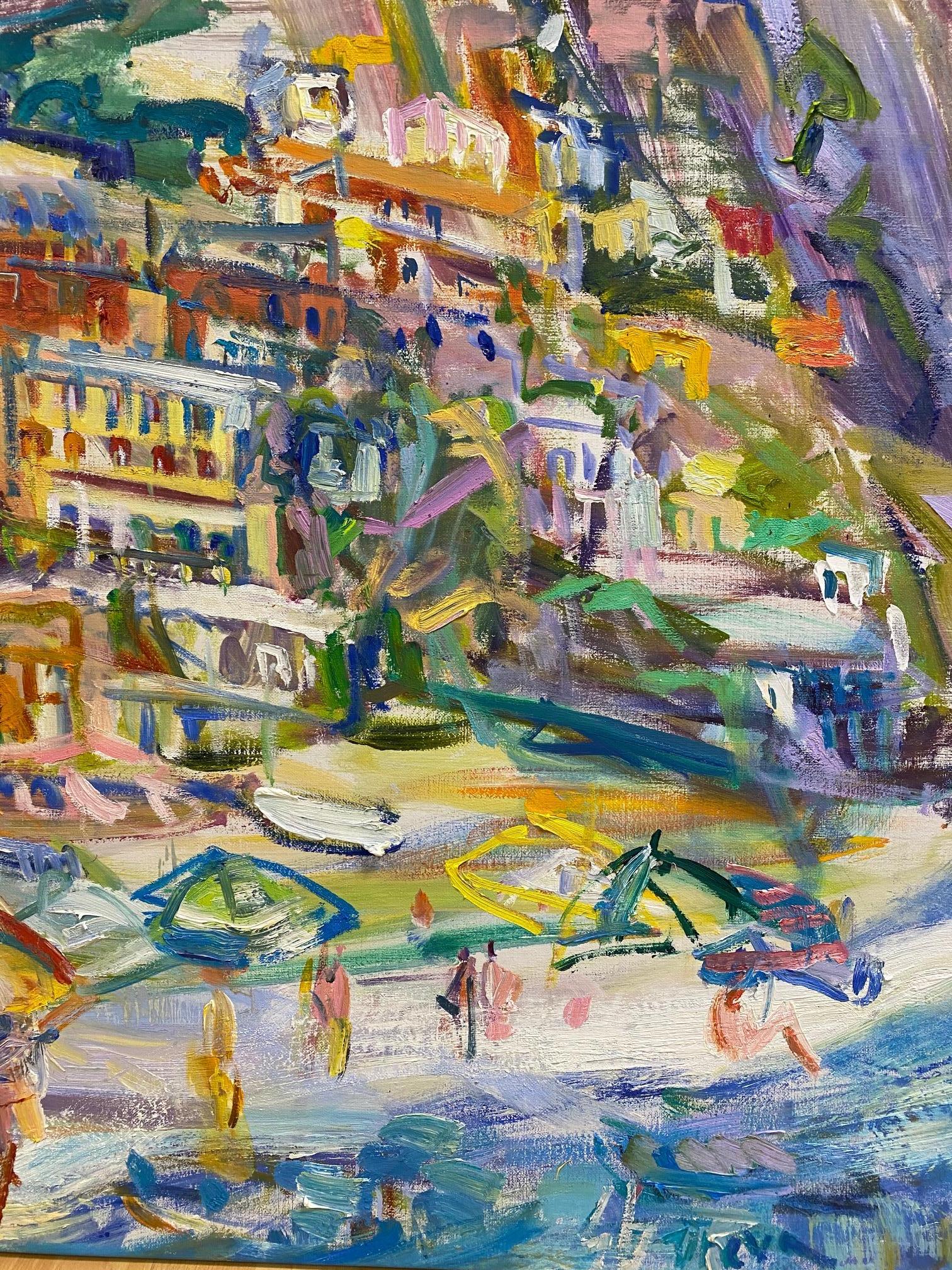 Positano Beach, original 42x51 post impressionist Italian marine landscape - Painting by Sonia Grineva
