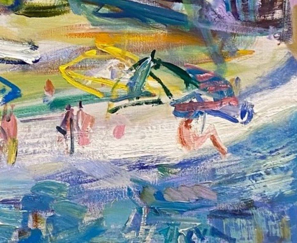 Positano Beach, original 42x51 post impressionist Italian marine landscape - Gray Abstract Painting by Sonia Grineva
