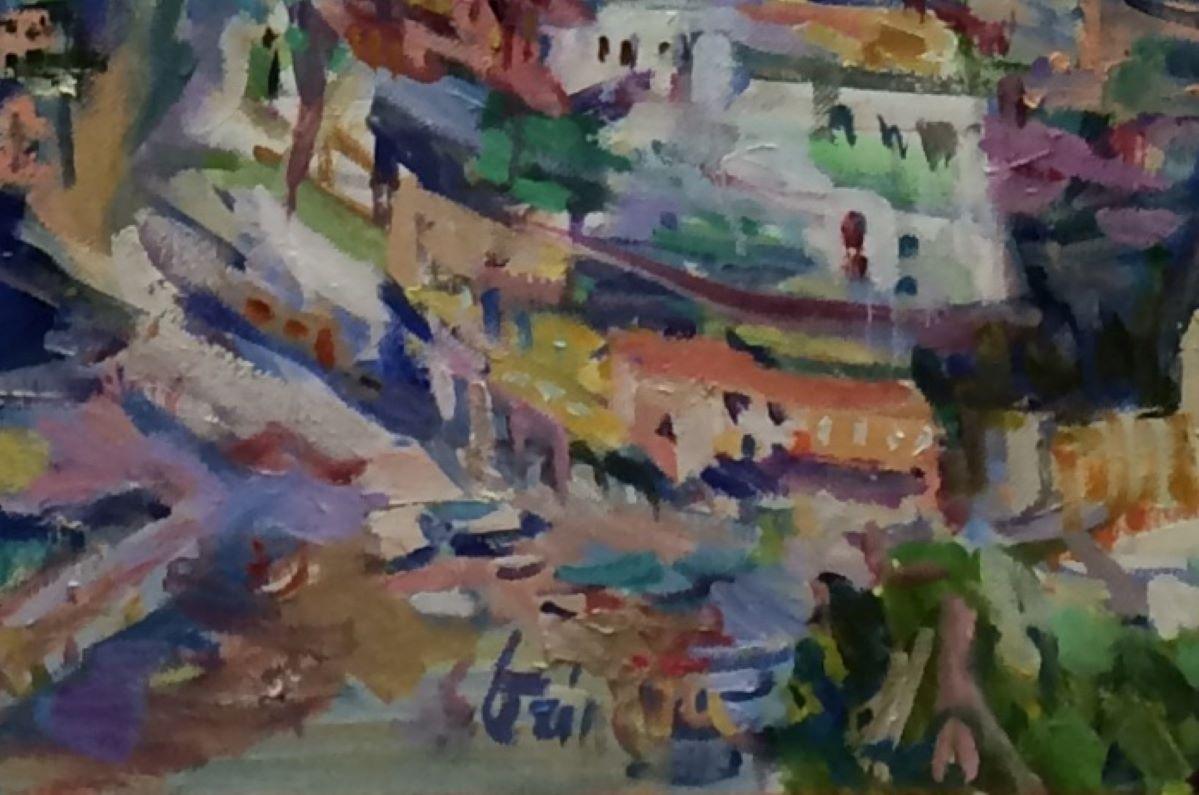 Positano, original 36x42 post impressionist Italian landscape - Post-Impressionist Painting by Sonia Grineva