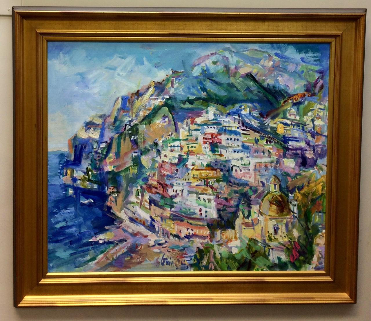 Sonia Grineva Abstract Painting - Positano, original 36x42 post impressionist Italian landscape
