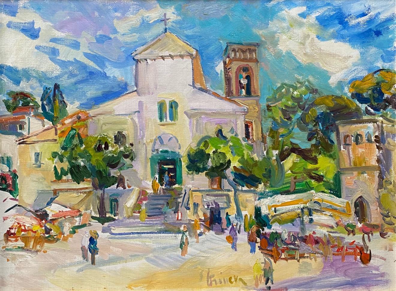 Ravello, originale 32x42 paesaggio marino astratto espressionista italiano - Painting di Sonia Grineva