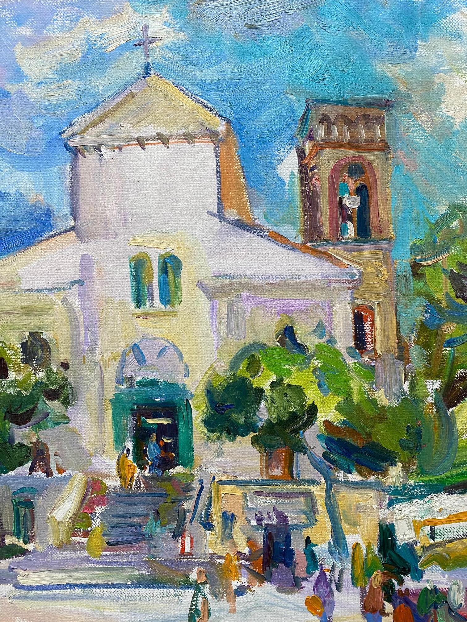 Ravello, originale 32x42 paesaggio marino astratto espressionista italiano - Painting Espressionismo astratto di Sonia Grineva