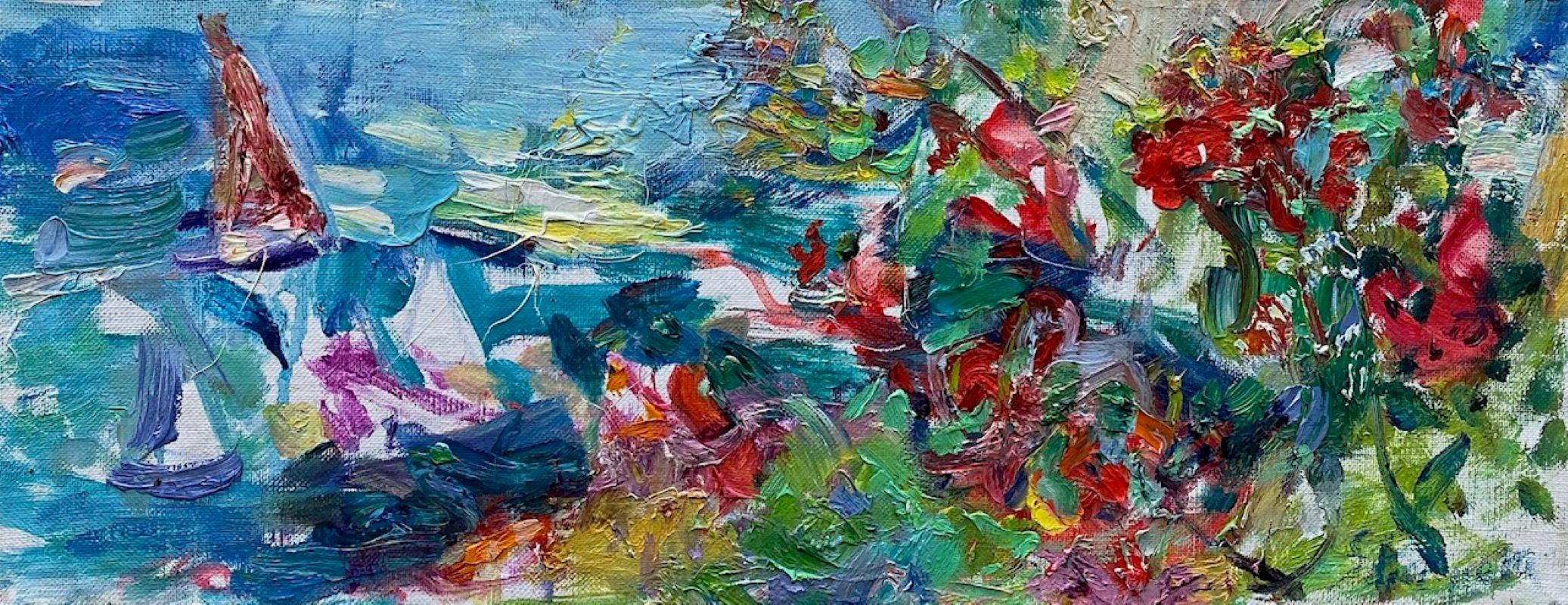Summertime, original abstract marine landscape  - Painting by Sonia Grineva