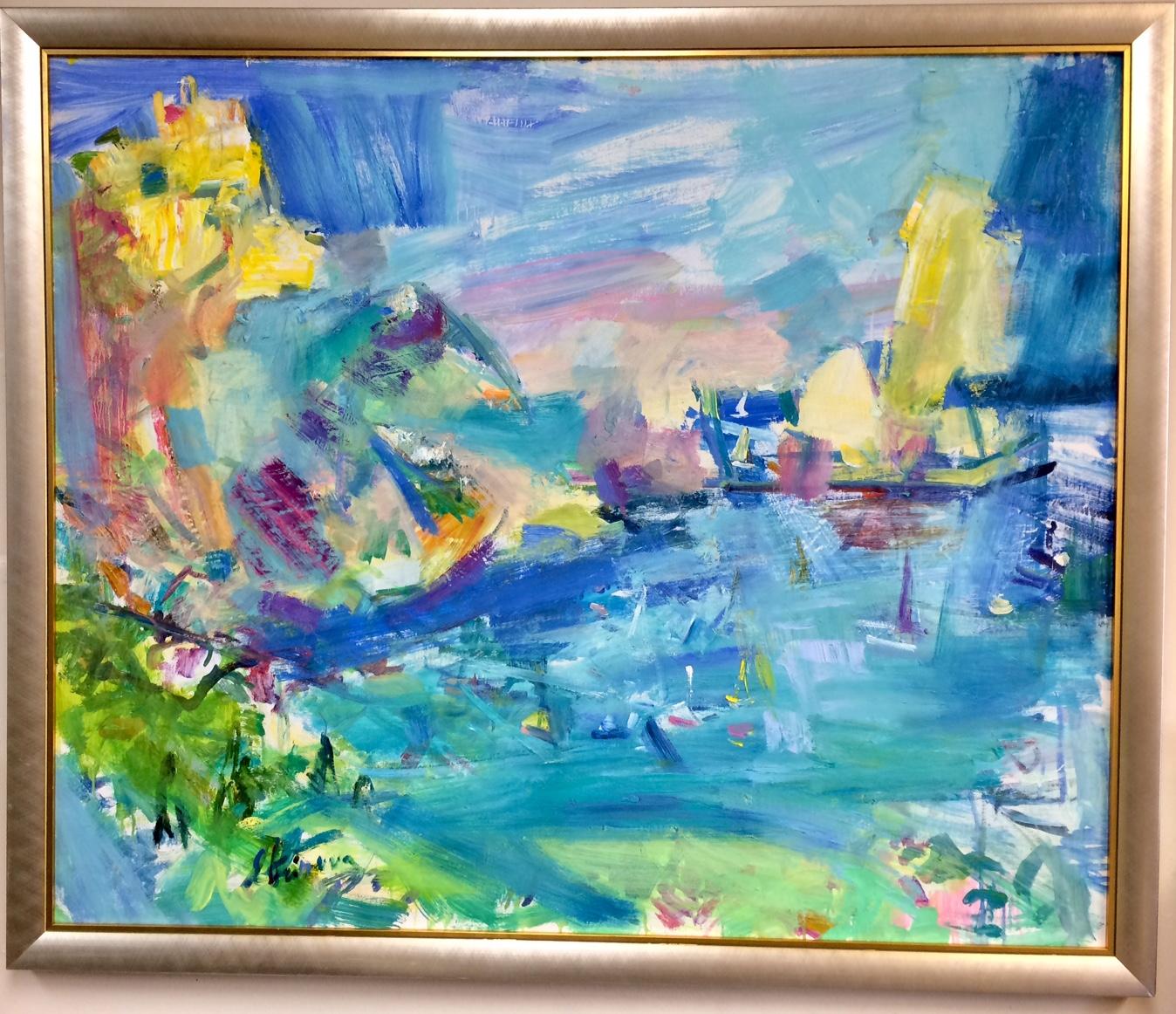 Sonia Grineva Landscape Painting - The Magical Island of Capri,  original 40x48 abstract Italian landscape