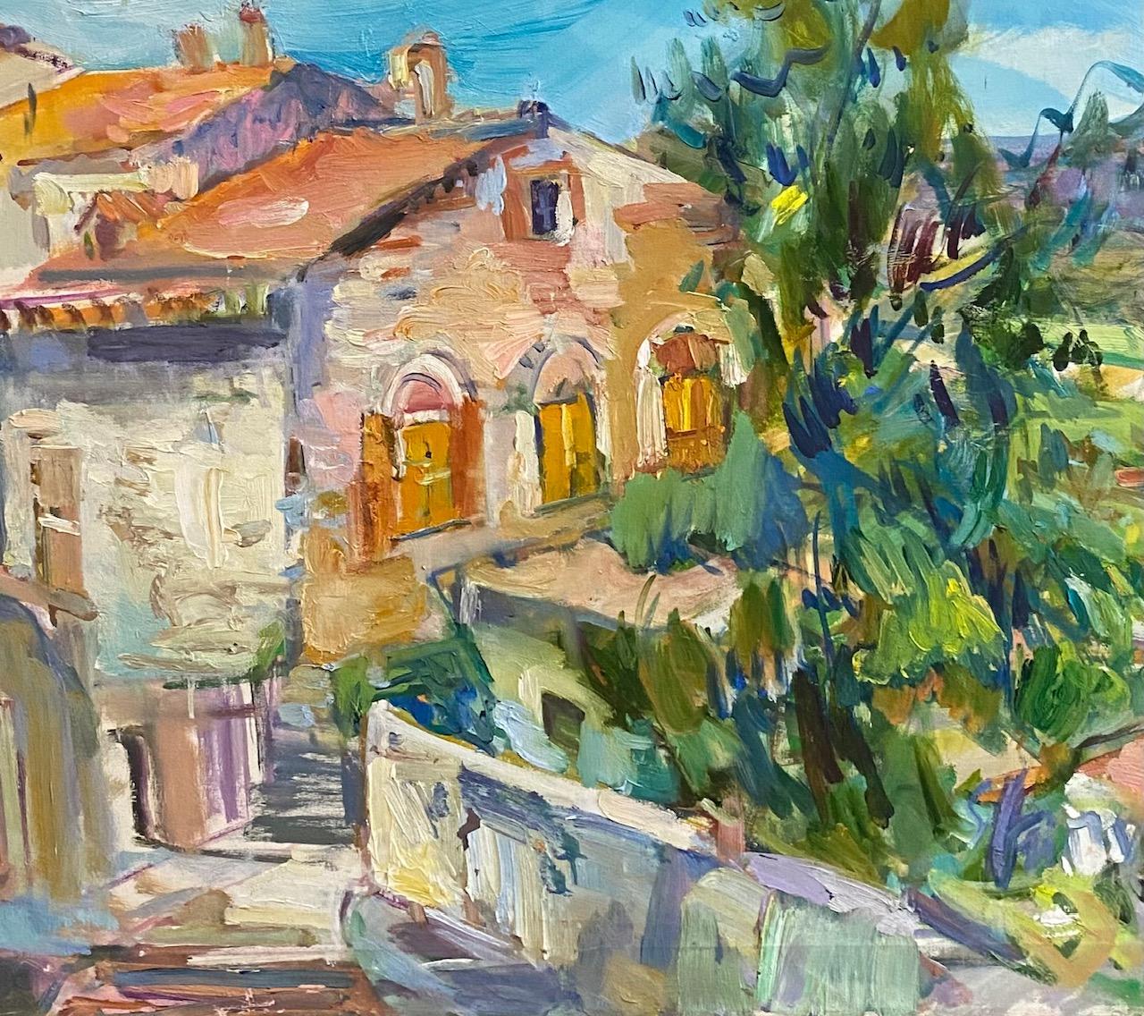 Todi, Ombrie, paysage italien expressionniste abstrait original 30x36 - Expressionnisme abstrait Painting par Sonia Grineva
