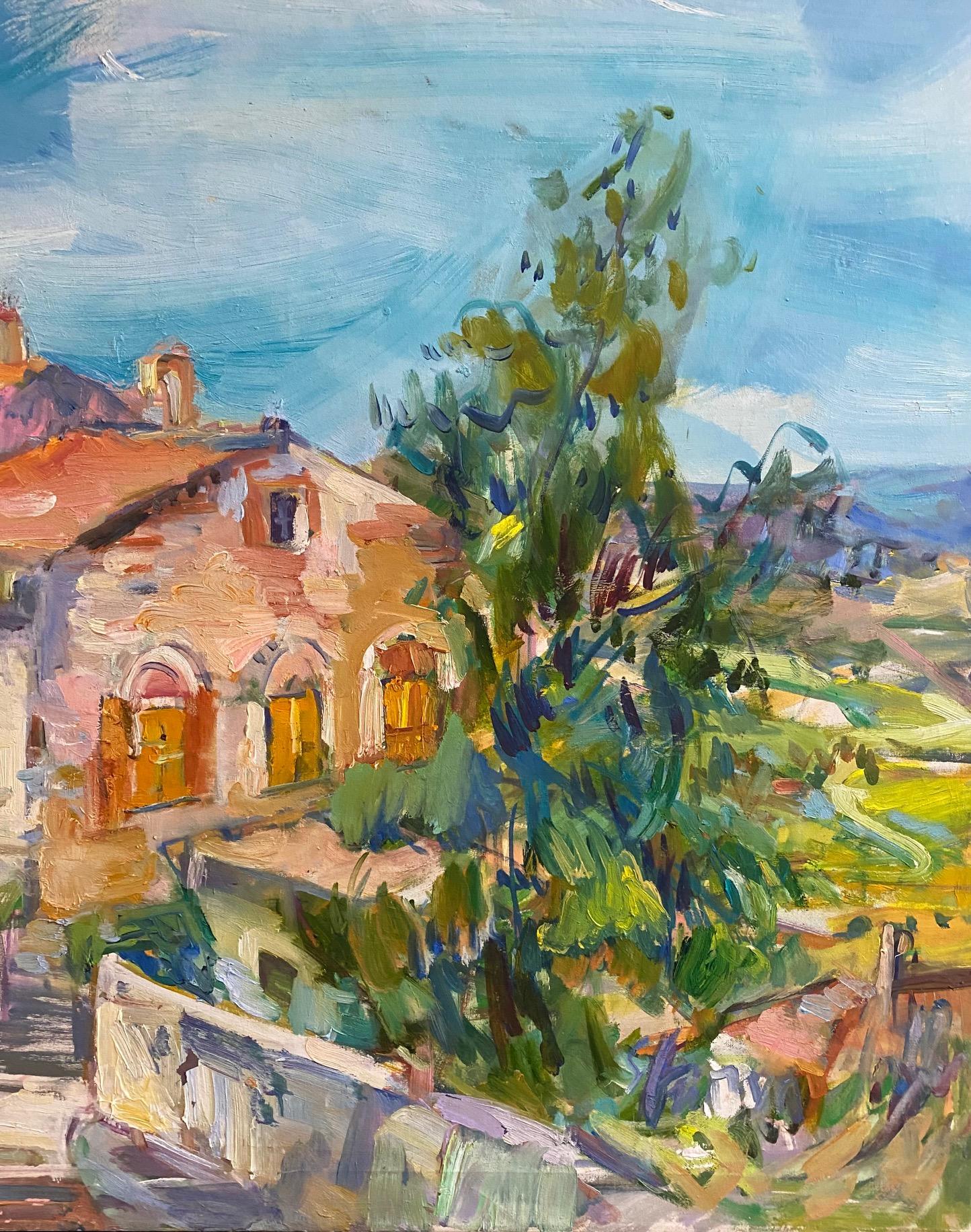Todi, Umbrien, Original 30x36, abstrakte expressionistische italienische Landschaft des Expressionismus im Angebot 1