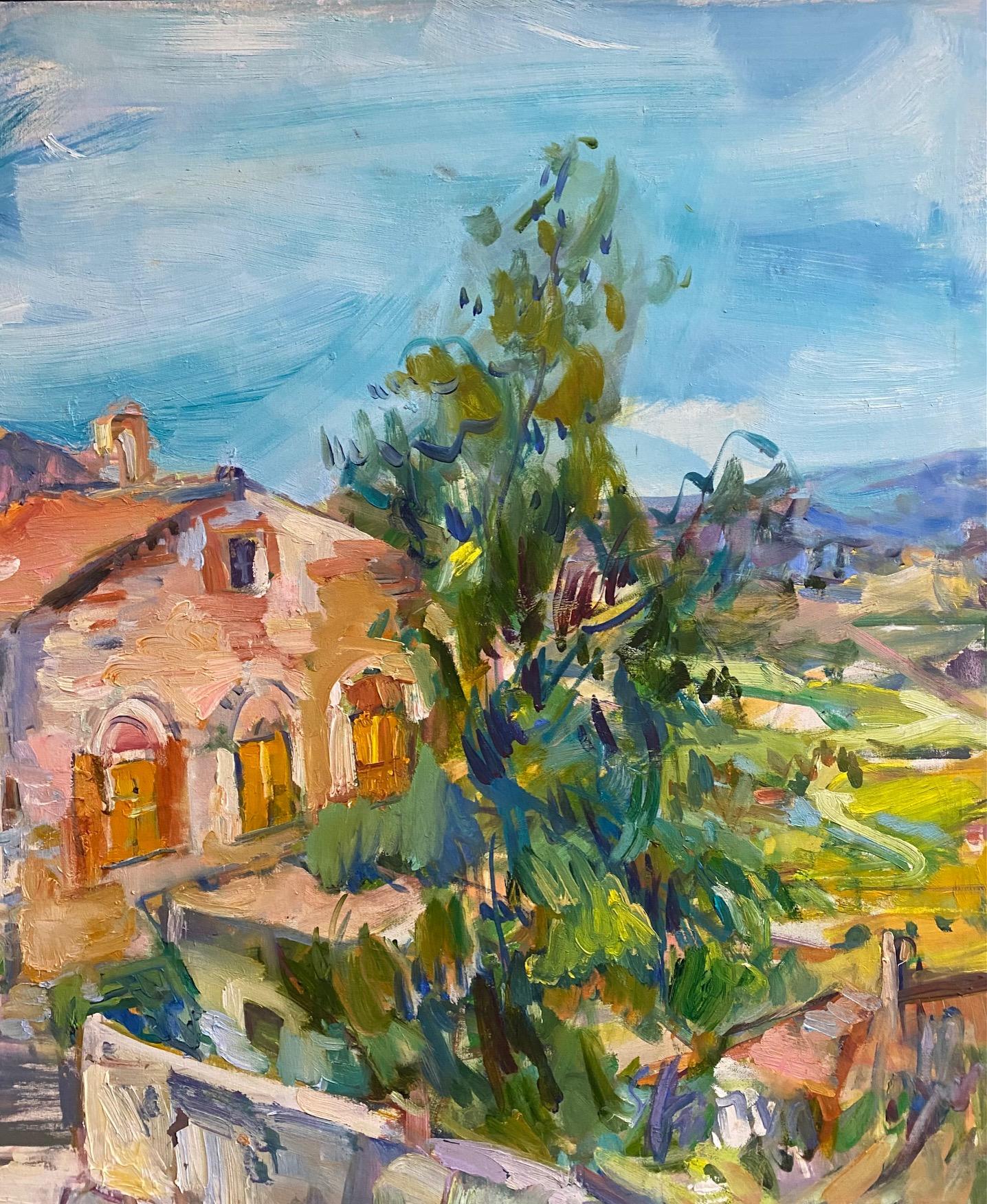 Todi, Umbrien, Original 30x36, abstrakte expressionistische italienische Landschaft des Expressionismus im Angebot 2